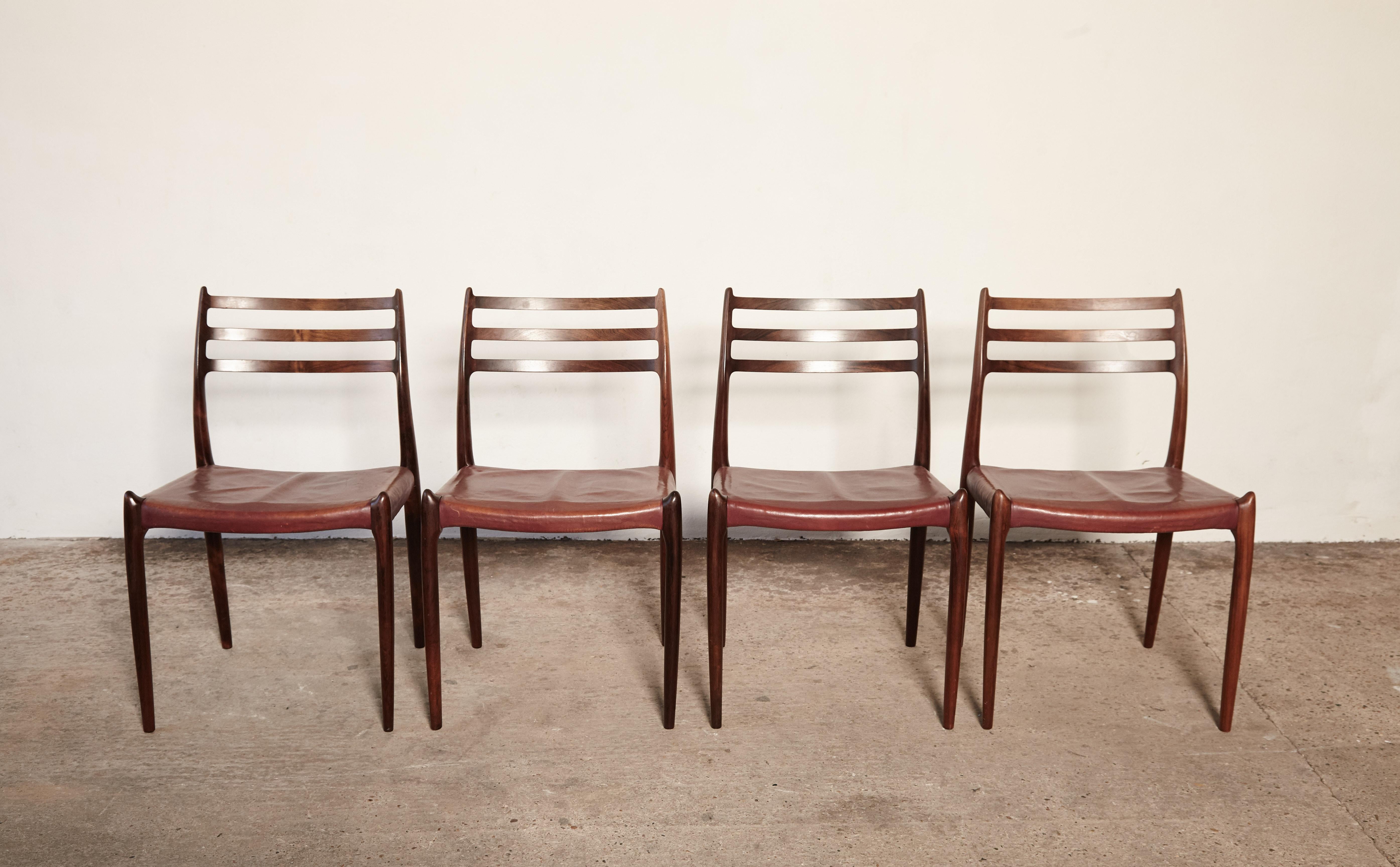 Danish Set of Four Niels O Møller Model 78 Rosewood Dining Chairs, Denmark, 1960s