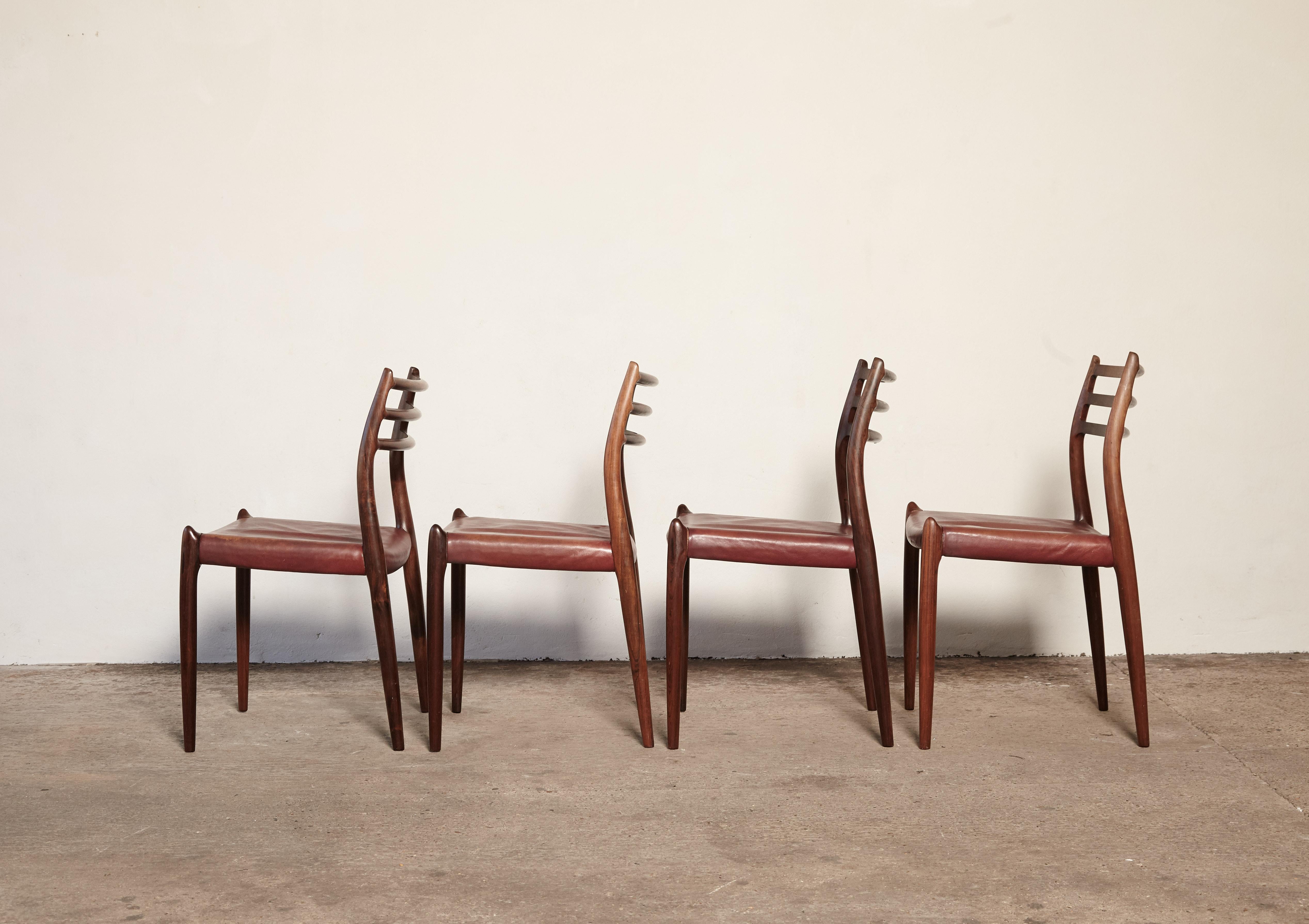 20th Century Set of Four Niels O Møller Model 78 Rosewood Dining Chairs, Denmark, 1960s