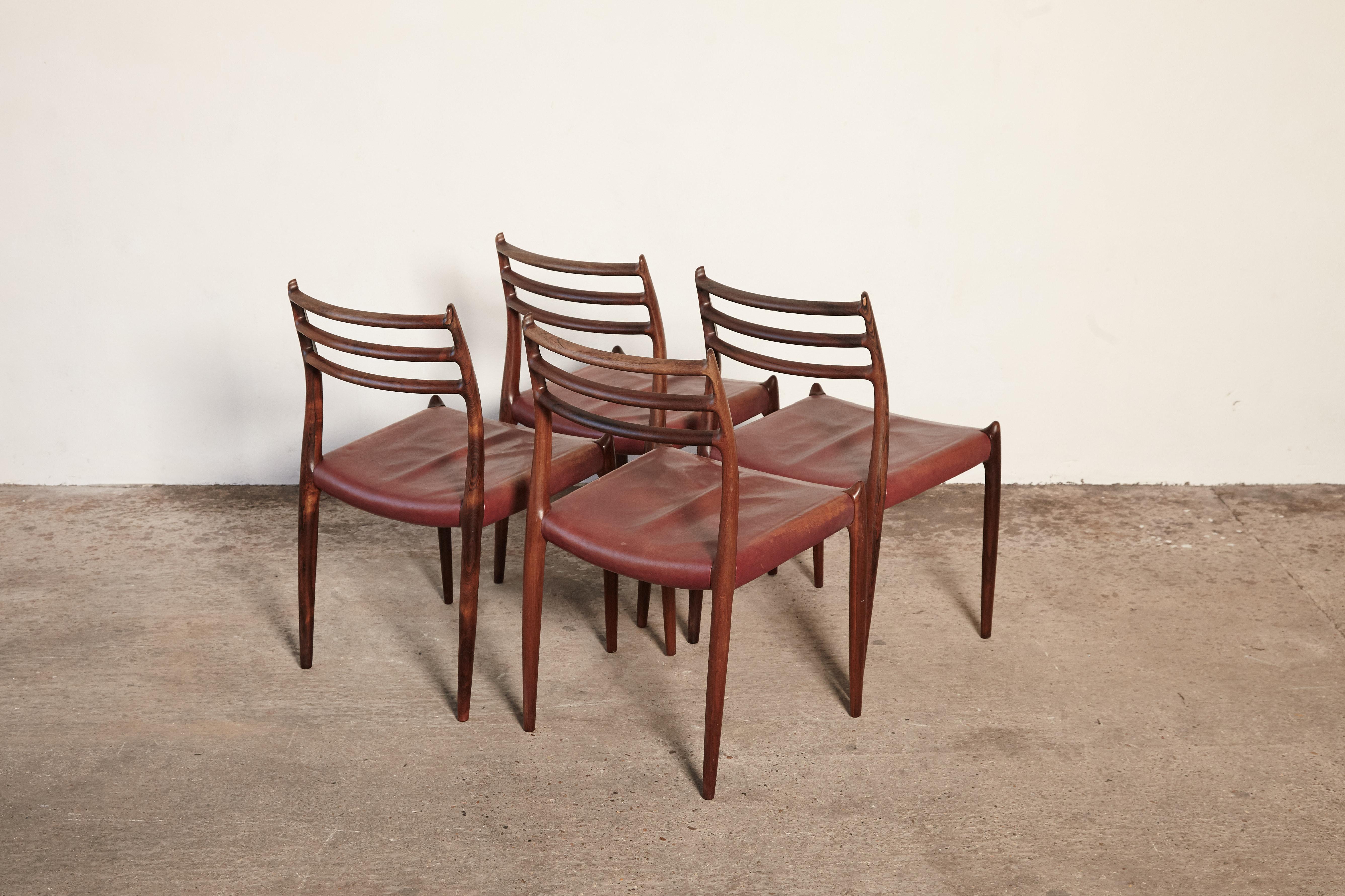 Set of Four Niels O Møller Model 78 Rosewood Dining Chairs, Denmark, 1960s 2