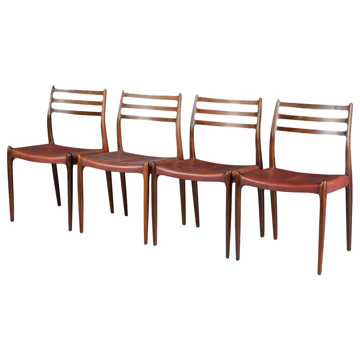 Set of Four Niels O Møller Model 78 Rosewood Dining Chairs, Denmark, 1960s