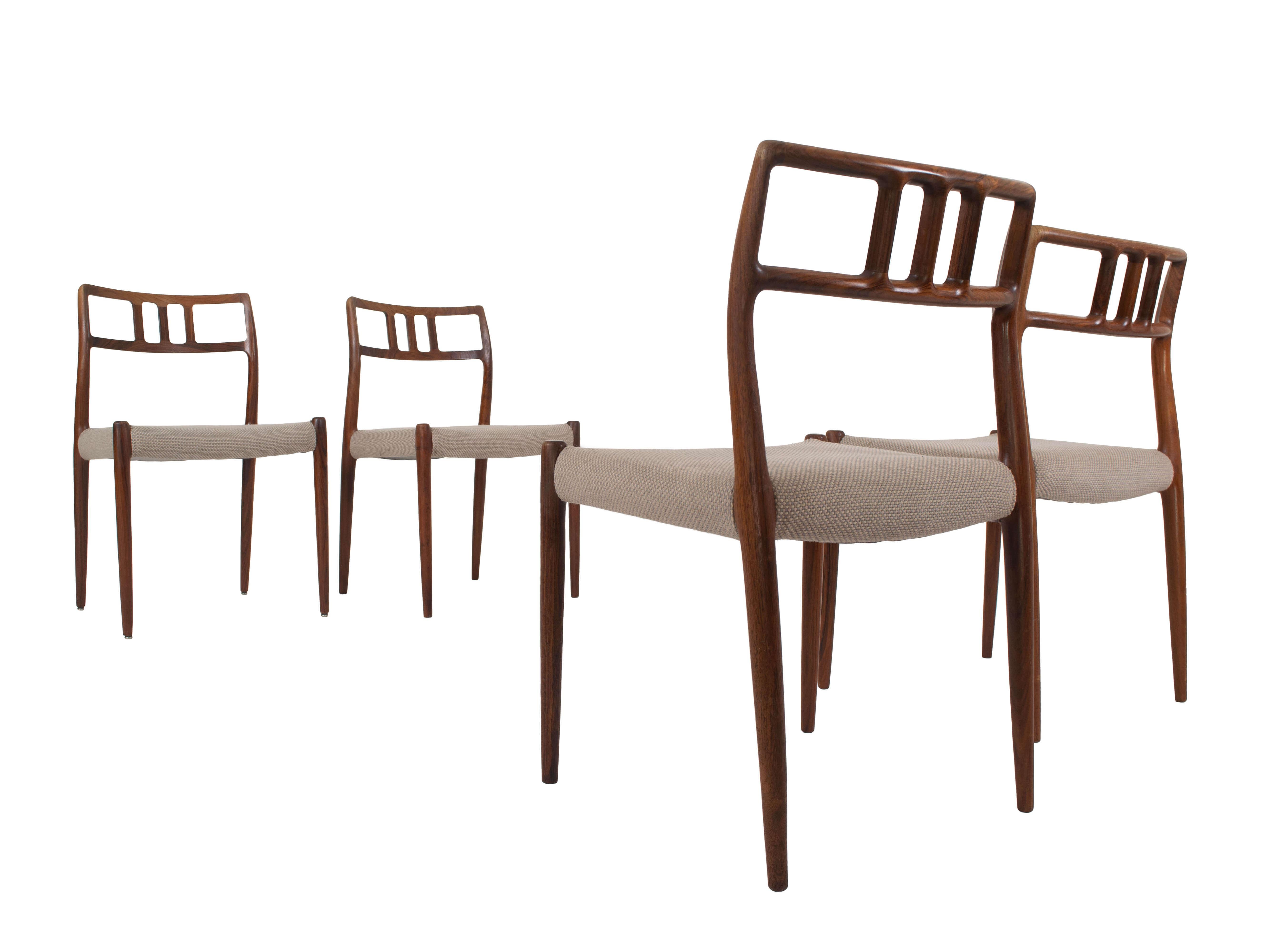 Scandinavian Modern Set of Four Niels O. Møller Rosewood Dining Chairs Model 79, Denmark 1960s