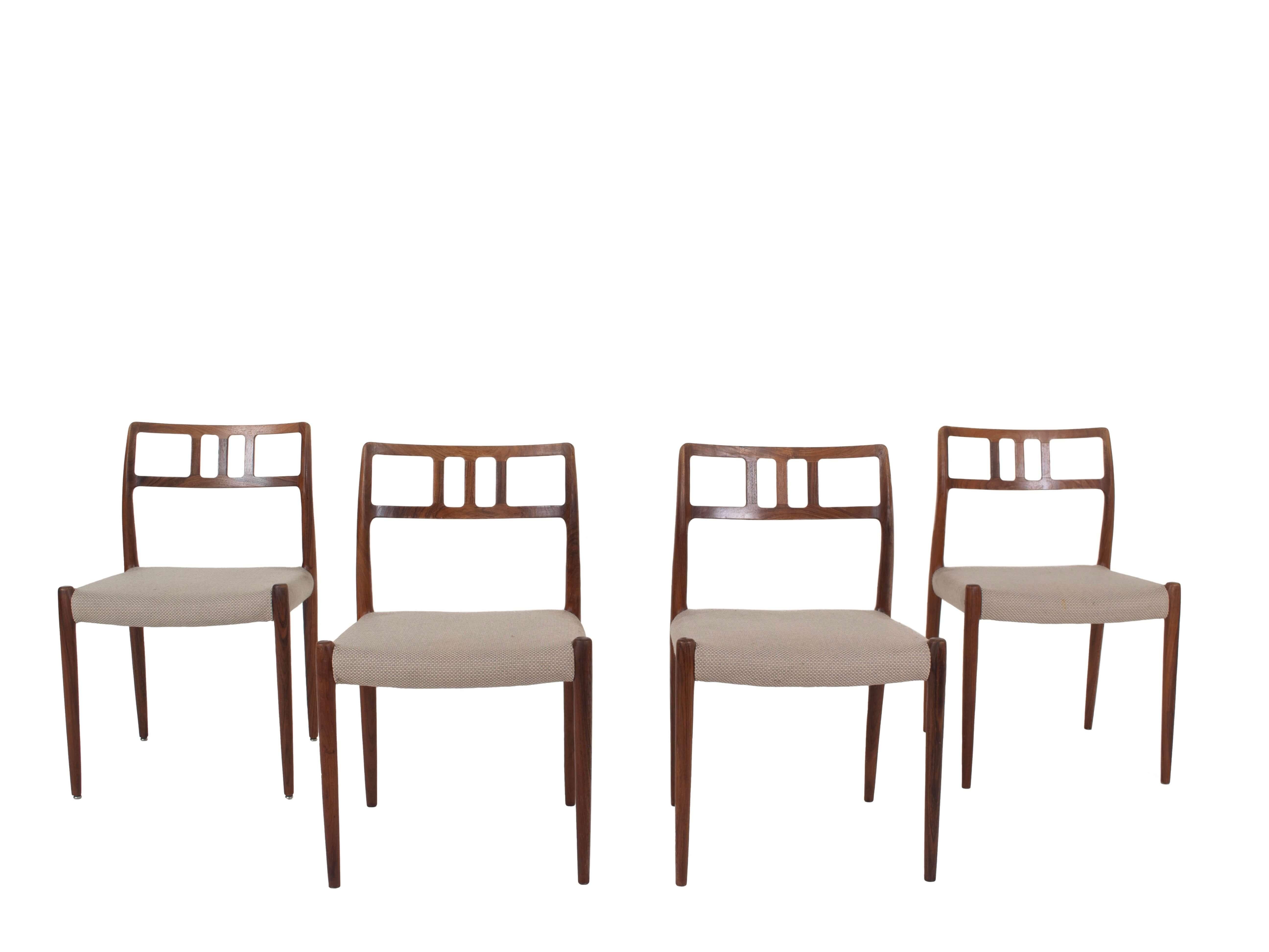 Danish Set of Four Niels O. Møller Rosewood Dining Chairs Model 79, Denmark 1960s
