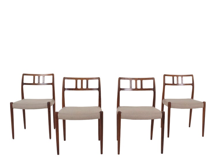 Danish Set of Four Niels O. Møller Rosewood Dining Chairs Model 79, Denmark 1960s For Sale
