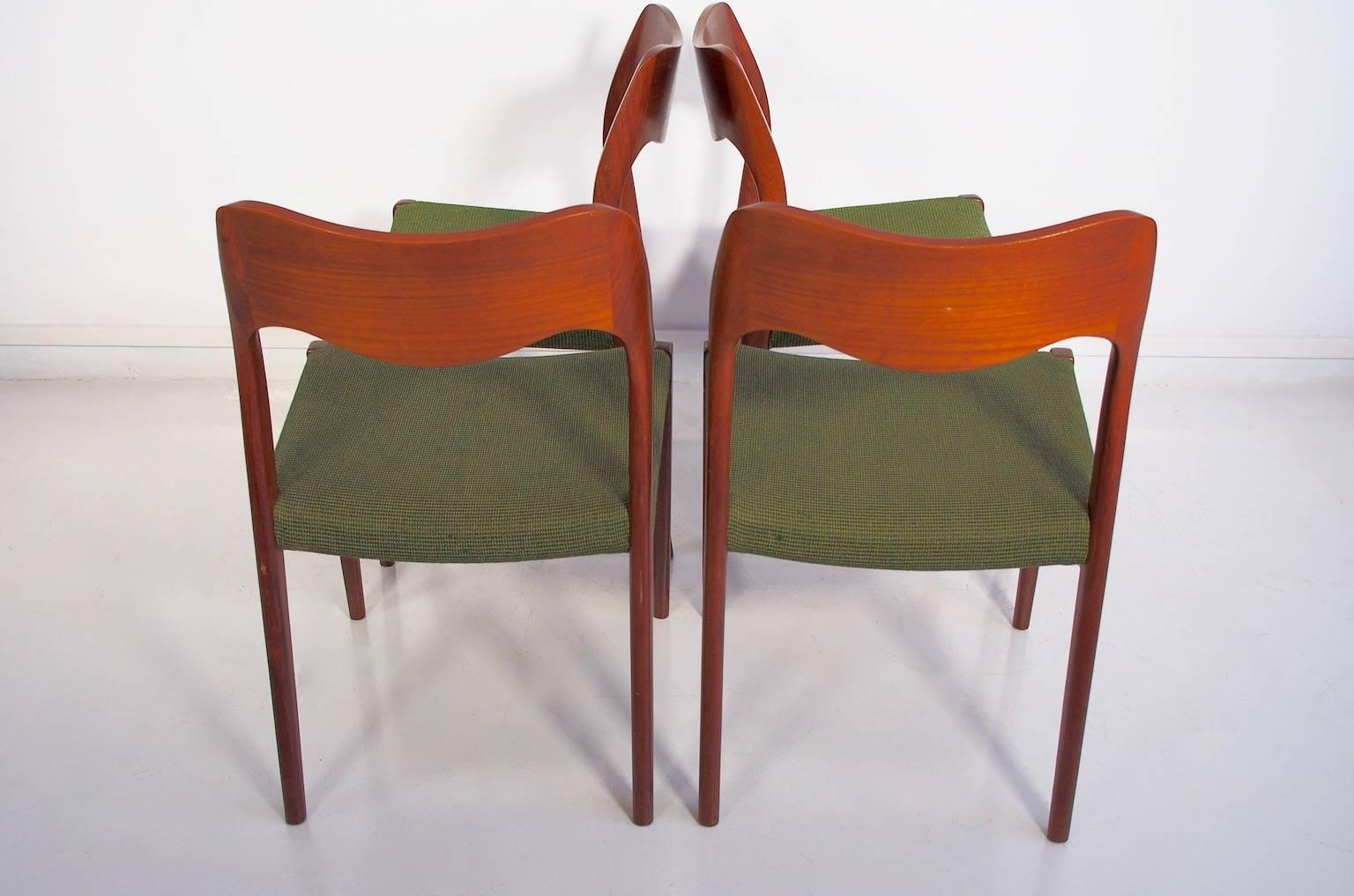 Scandinavian Modern Set of Four Niels O. Moller Solid Teak Chairs, Model 71