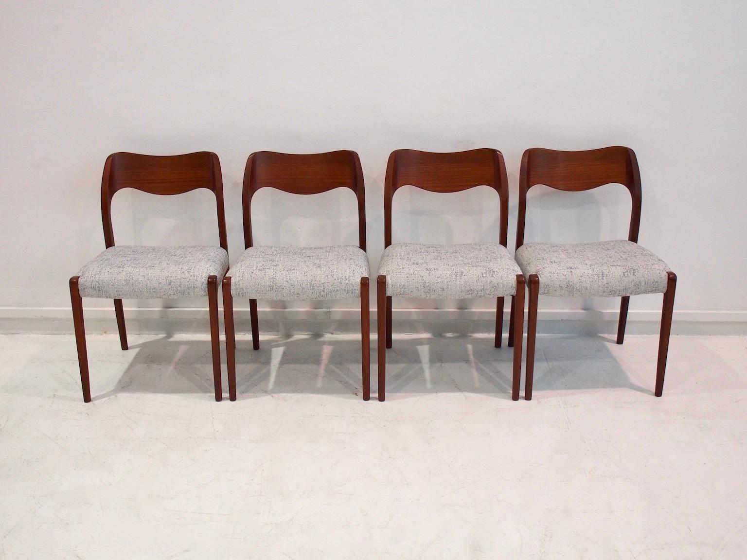 Scandinavian Modern Set of Four Niels O. Moller Solid Teak Chairs, Model 71