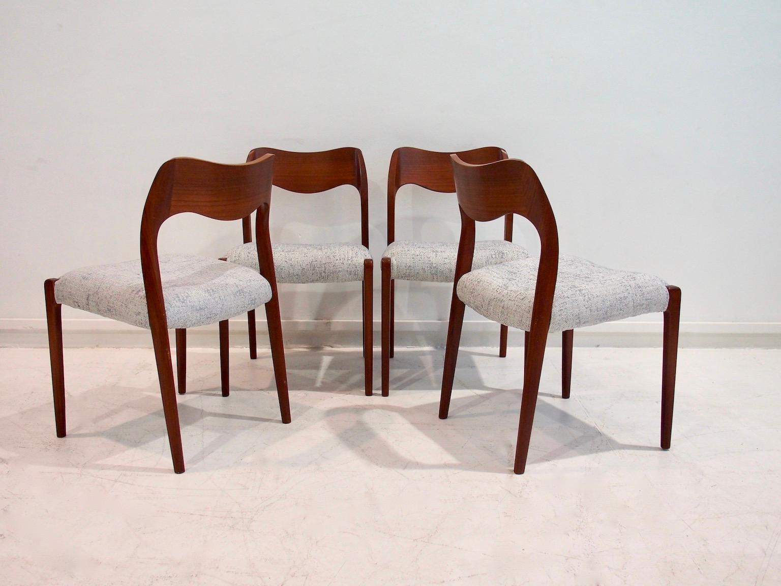 Danish Set of Four Niels O. Moller Solid Teak Chairs, Model 71