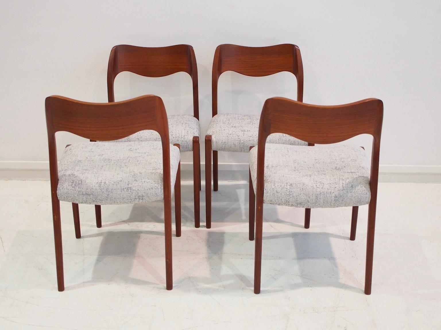 Wool Set of Four Niels O. Moller Solid Teak Chairs, Model 71