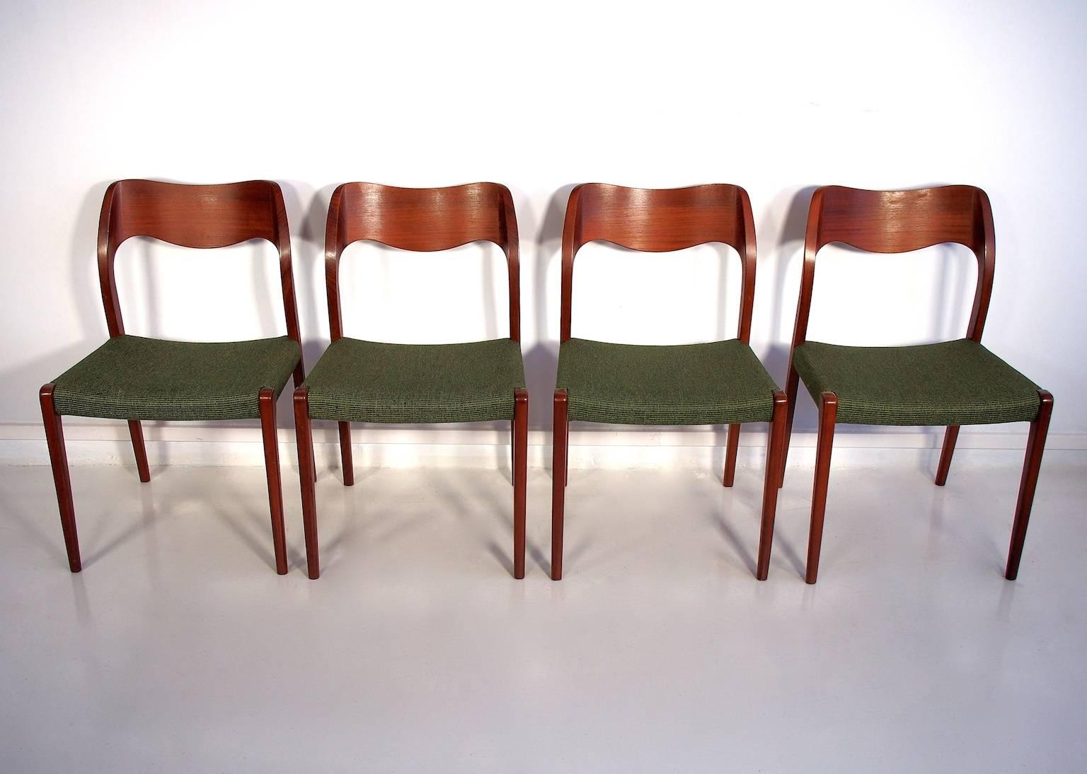 Set of Four Niels O. Moller Solid Teak Chairs, Model 71 1