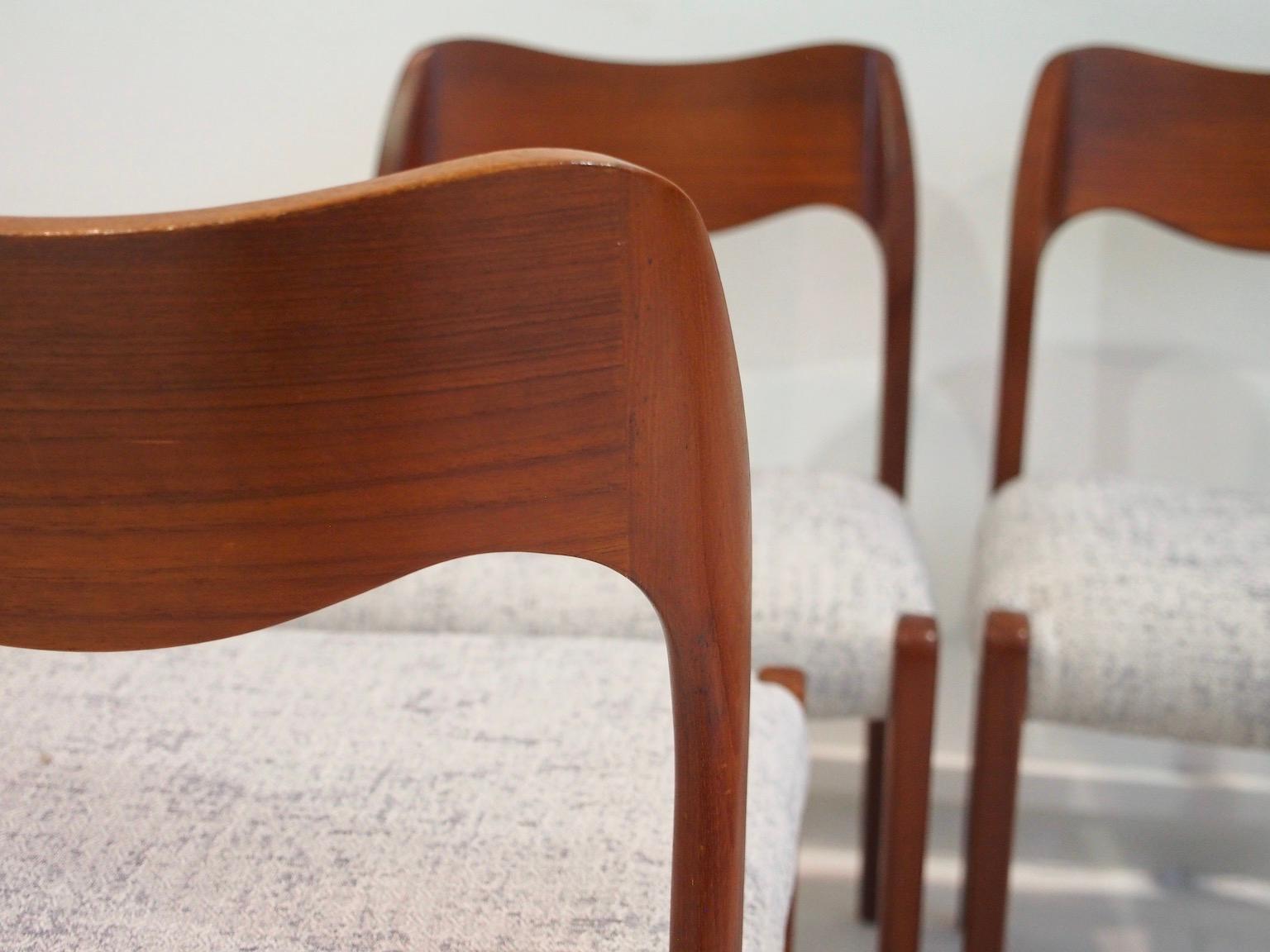 Set of Four Niels O. Moller Solid Teak Chairs, Model 71 1