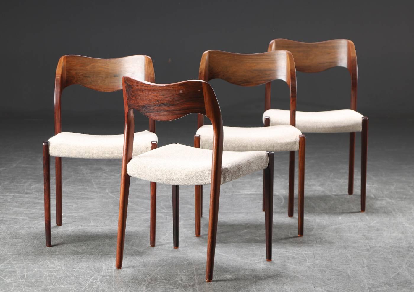 Scandinavian Modern Set of Four Niels Otto Møller Dining Chairs