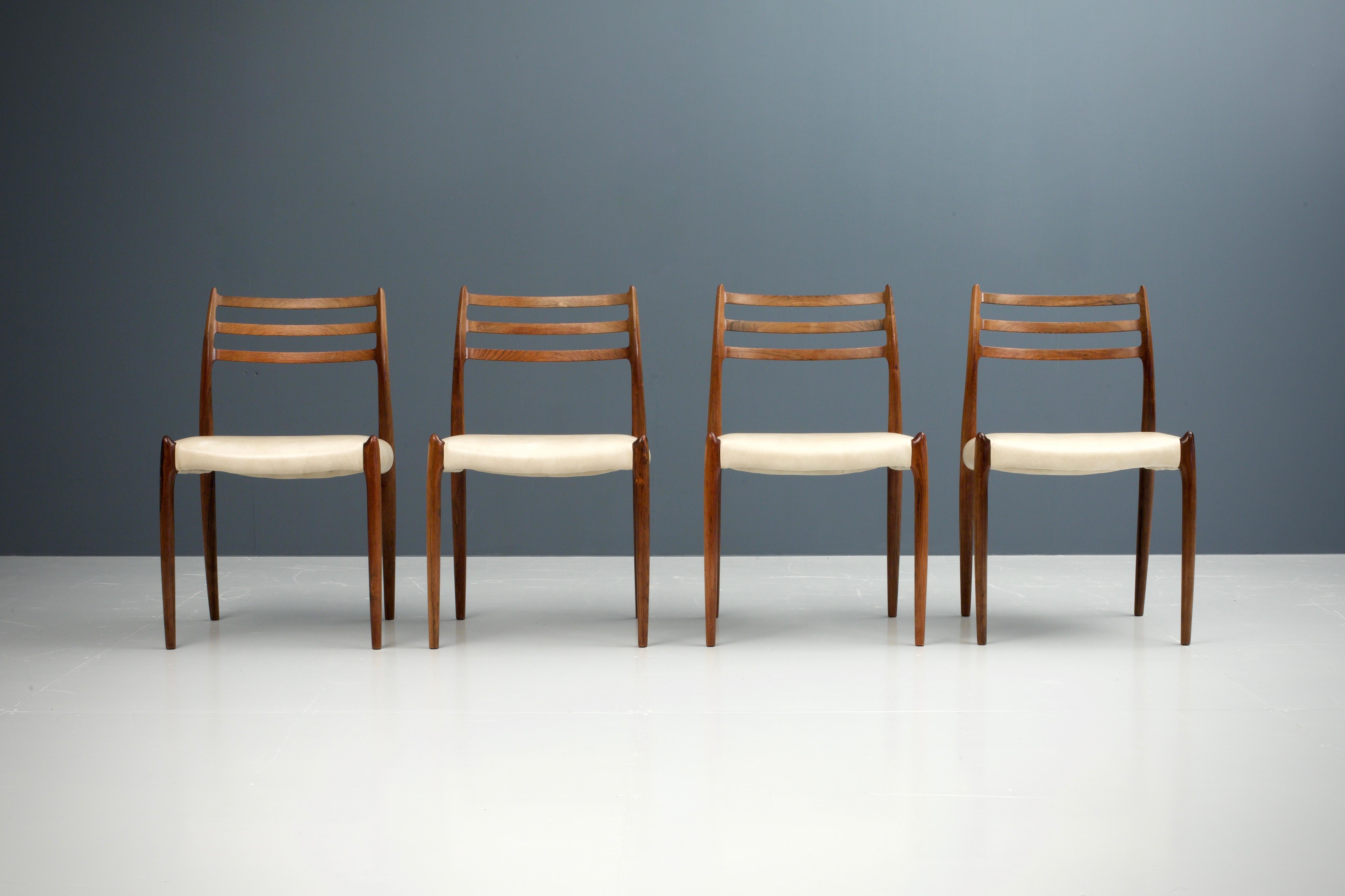 Danish Set of Four Niels Otto Møller Dining Chairs No 78 in Rosewood, Denmark, 1960s