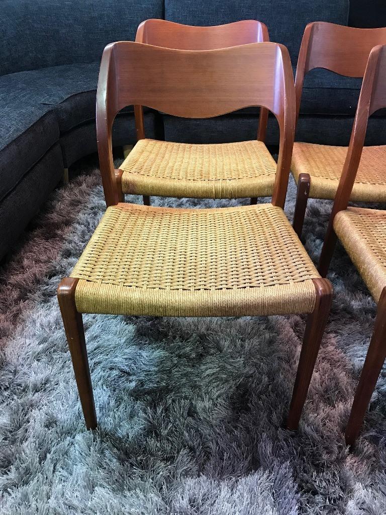 Danish Niels Otto Møller Set of 4 Mid-Century Modern Model 71 Paper Cord Dining Chairs For Sale