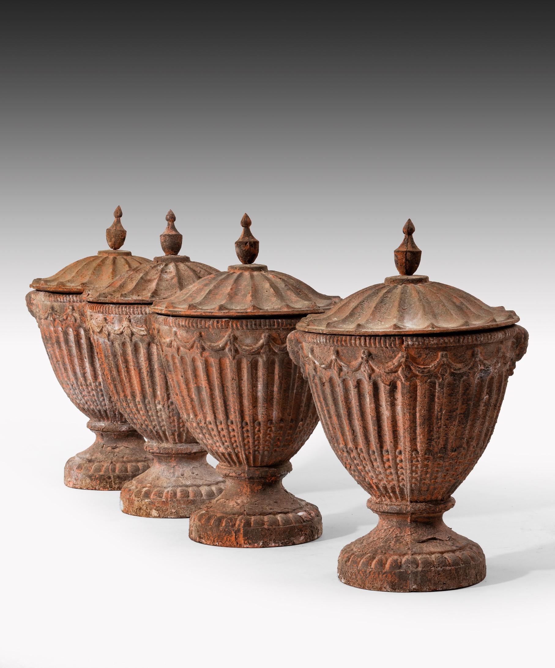 British Set of Four 19th Century Neoclassical Cast Iron Garden Urns
