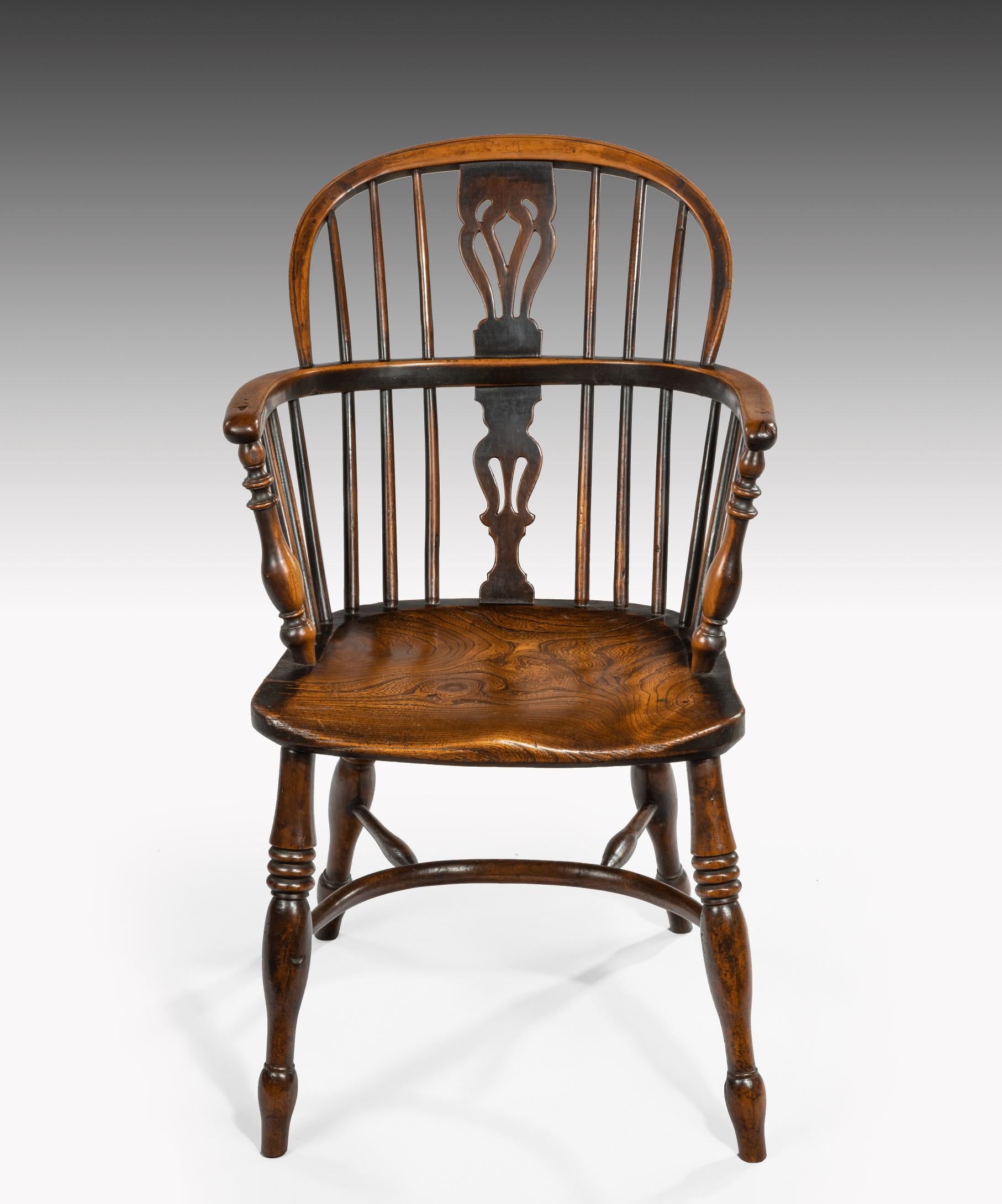 Country Set of Four 19th Century Yewwood and Elm Windsor Armchairs