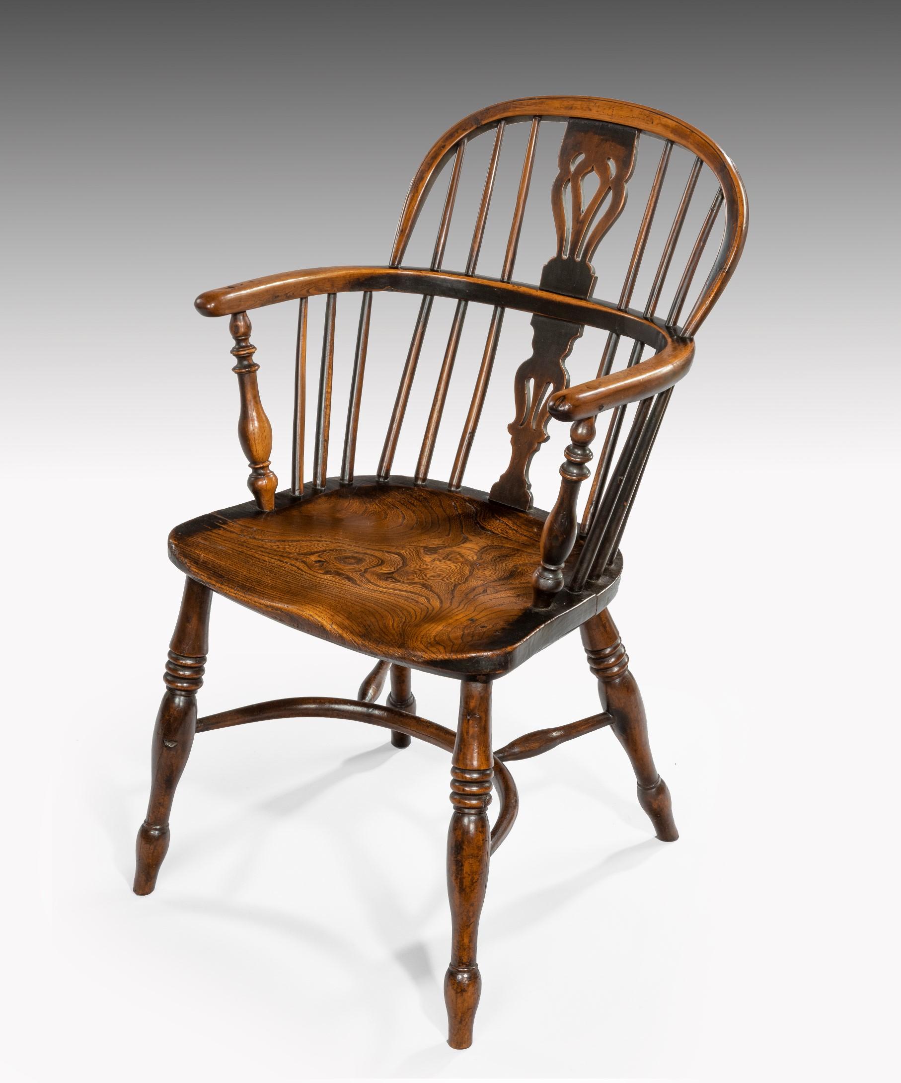 Mid-19th Century Set of Four 19th Century Yewwood and Elm Windsor Armchairs