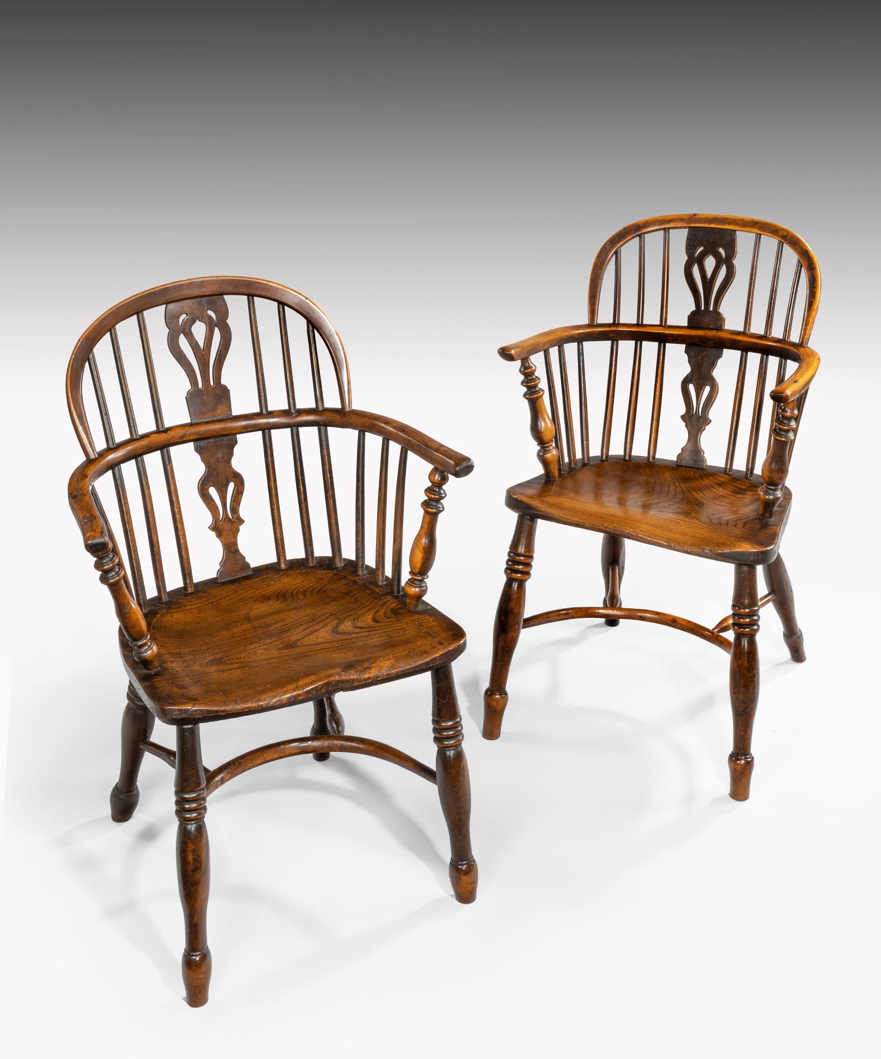 Set of Four 19th Century Yewwood and Elm Windsor Armchairs 1