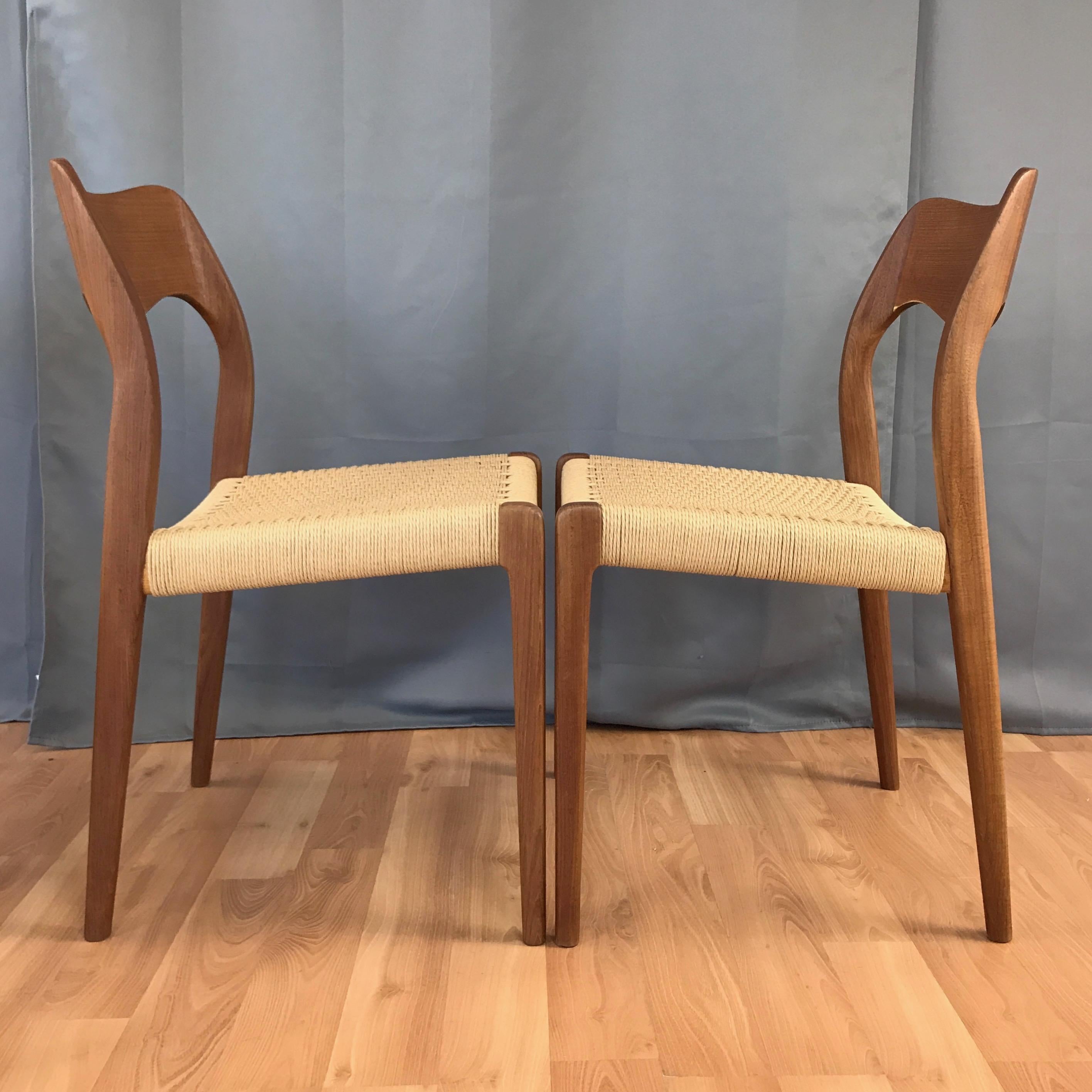 Set of Four N.O. Møller for J.L. Møllers Model 71 Teak & Papercord Dining Chairs 4