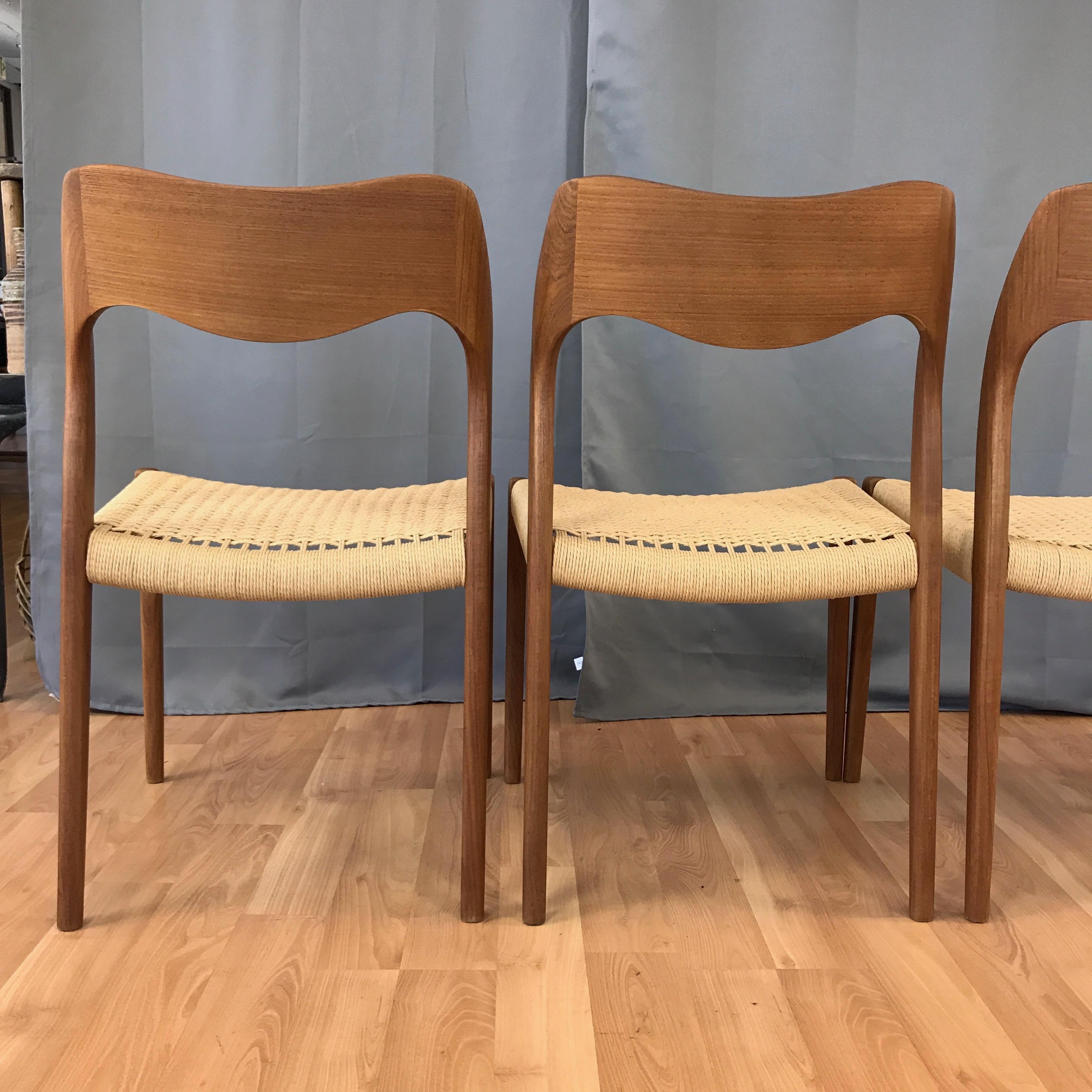 Set of Four N.O. Møller for J.L. Møllers Model 71 Teak & Papercord Dining Chairs 5