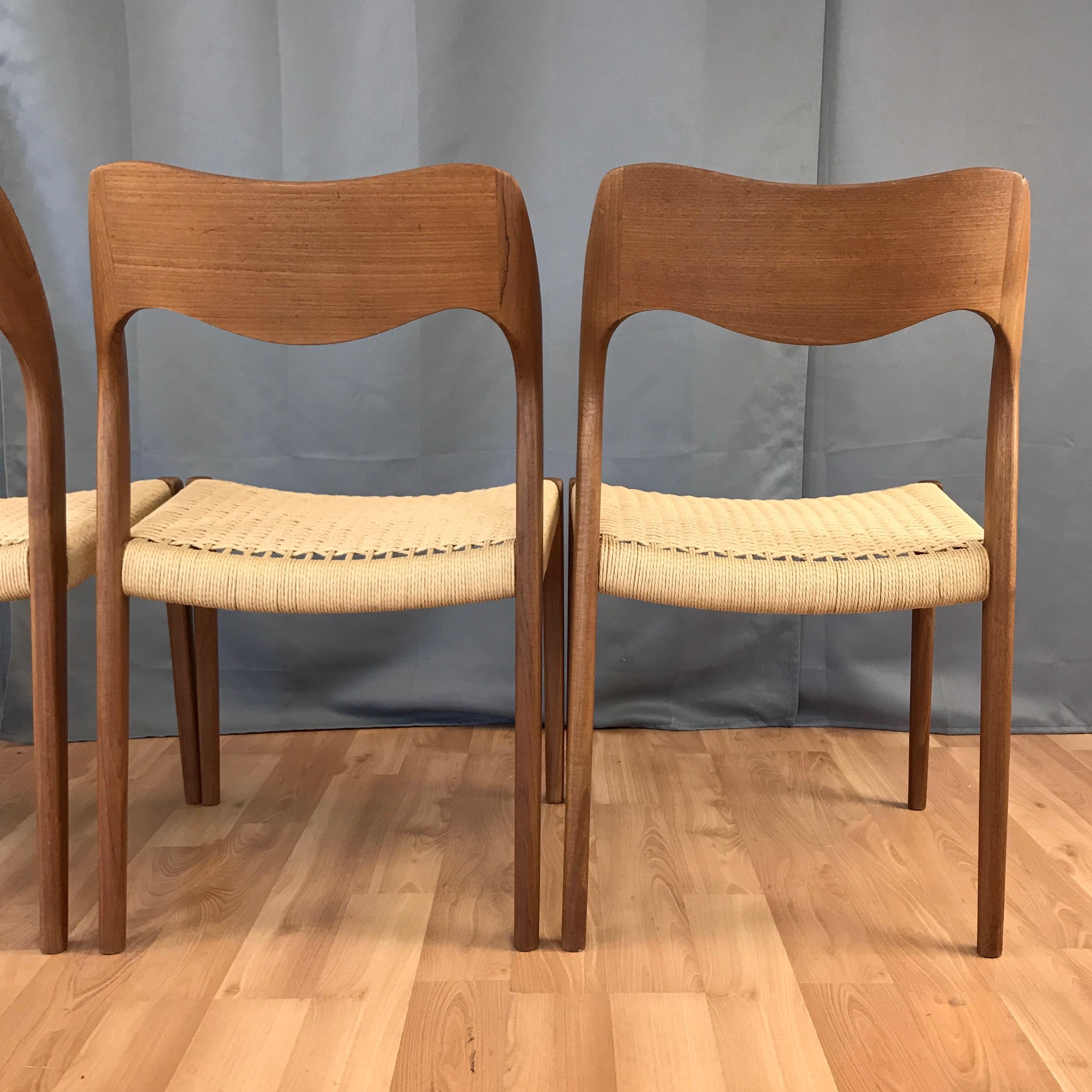 Set of Four N.O. Møller for J.L. Møllers Model 71 Teak & Papercord Dining Chairs 6