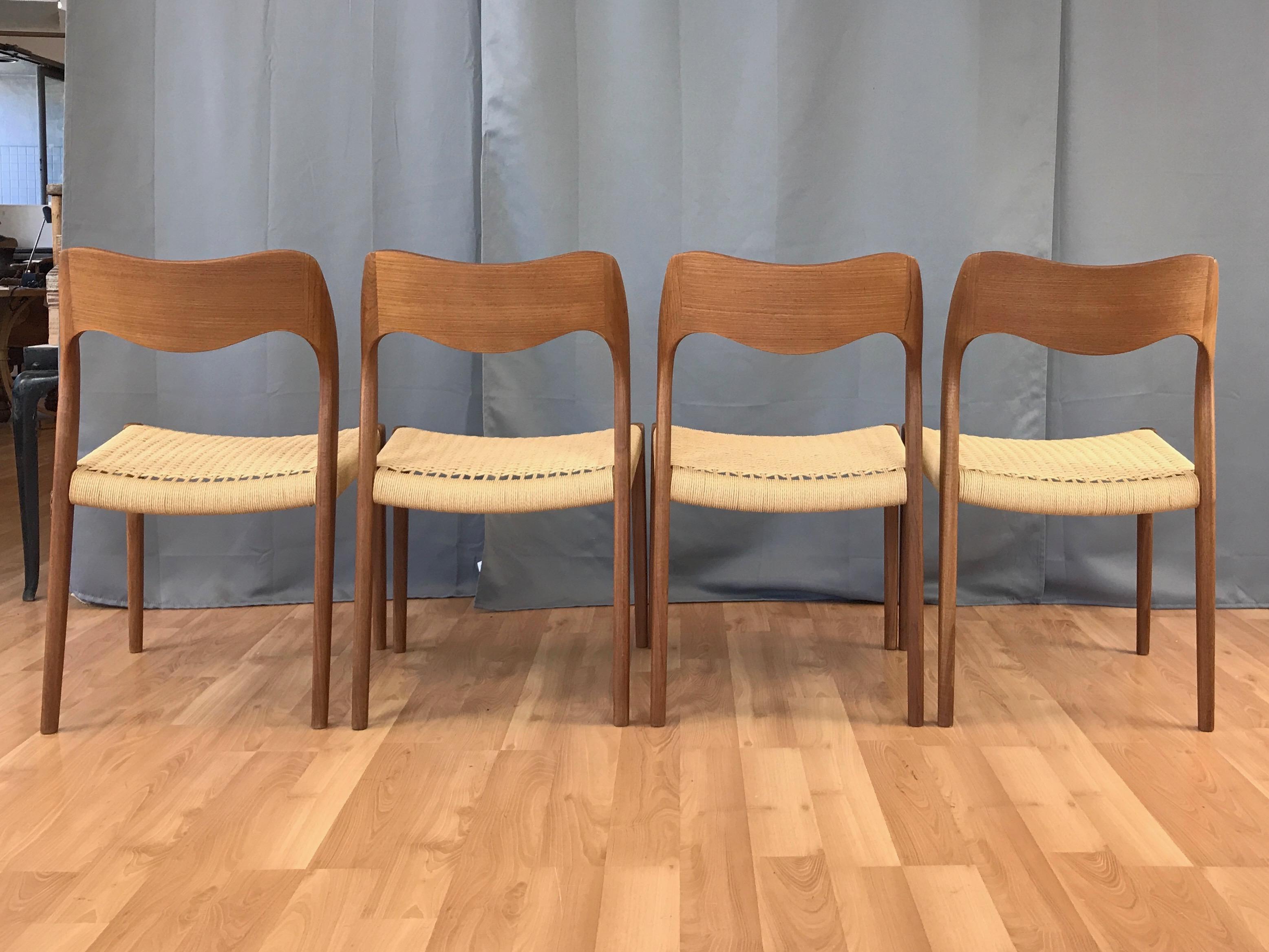 Set of Four N.O. Møller for J.L. Møllers Model 71 Teak & Papercord Dining Chairs 7