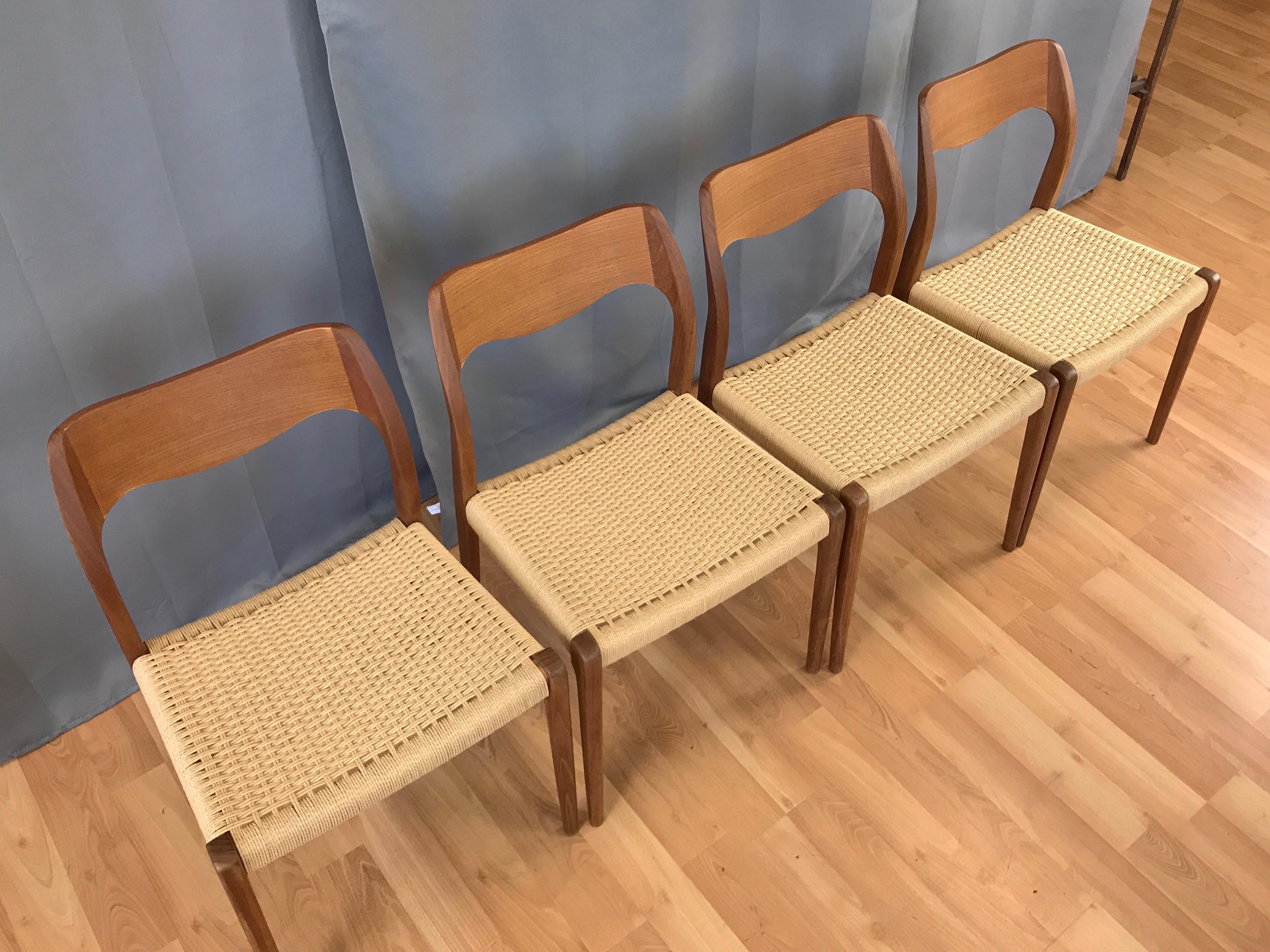 Set of Four N.O. Møller for J.L. Møllers Model 71 Teak & Papercord Dining Chairs 8