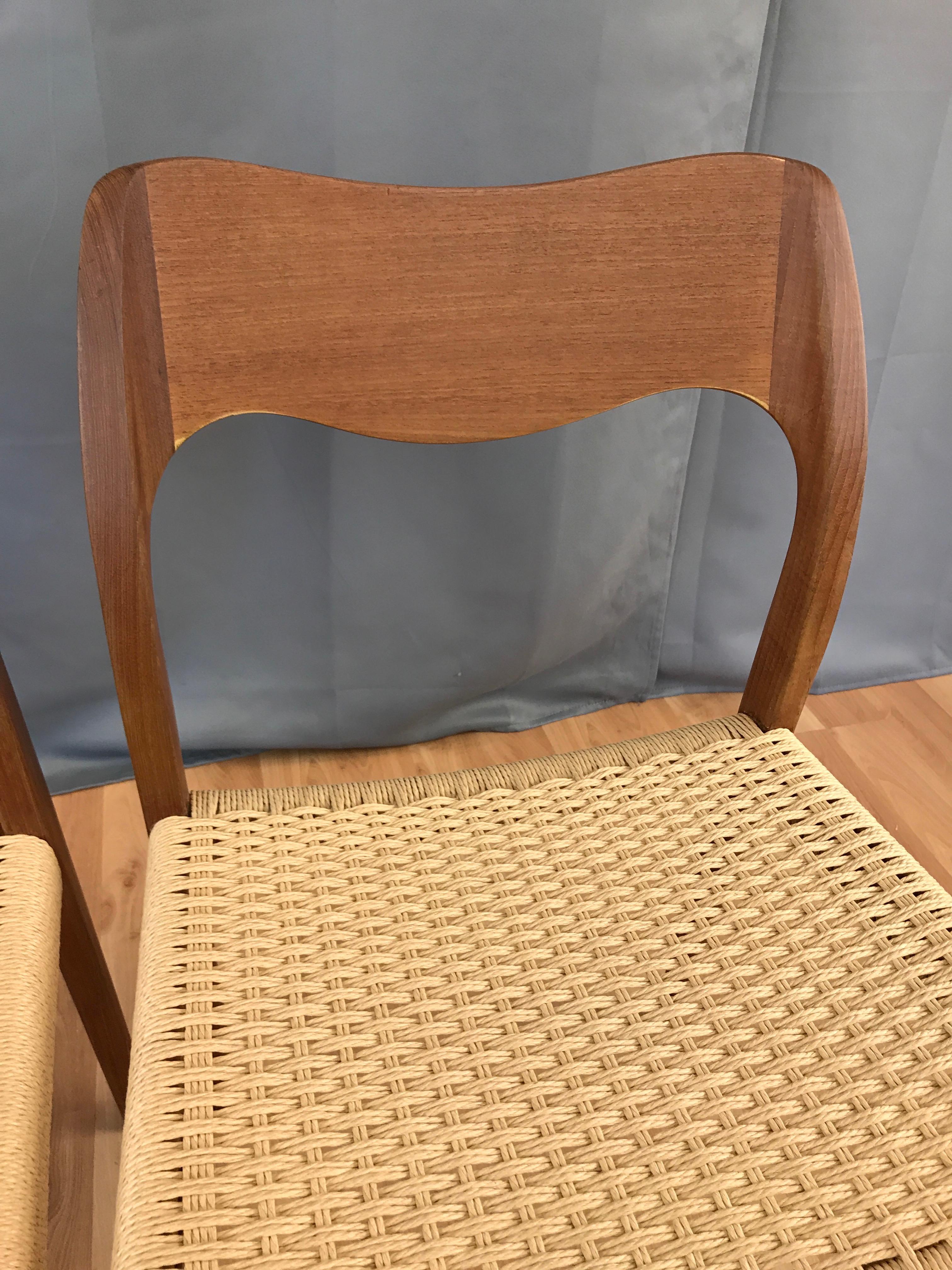 Set of Four N.O. Møller for J.L. Møllers Model 71 Teak & Papercord Dining Chairs 9