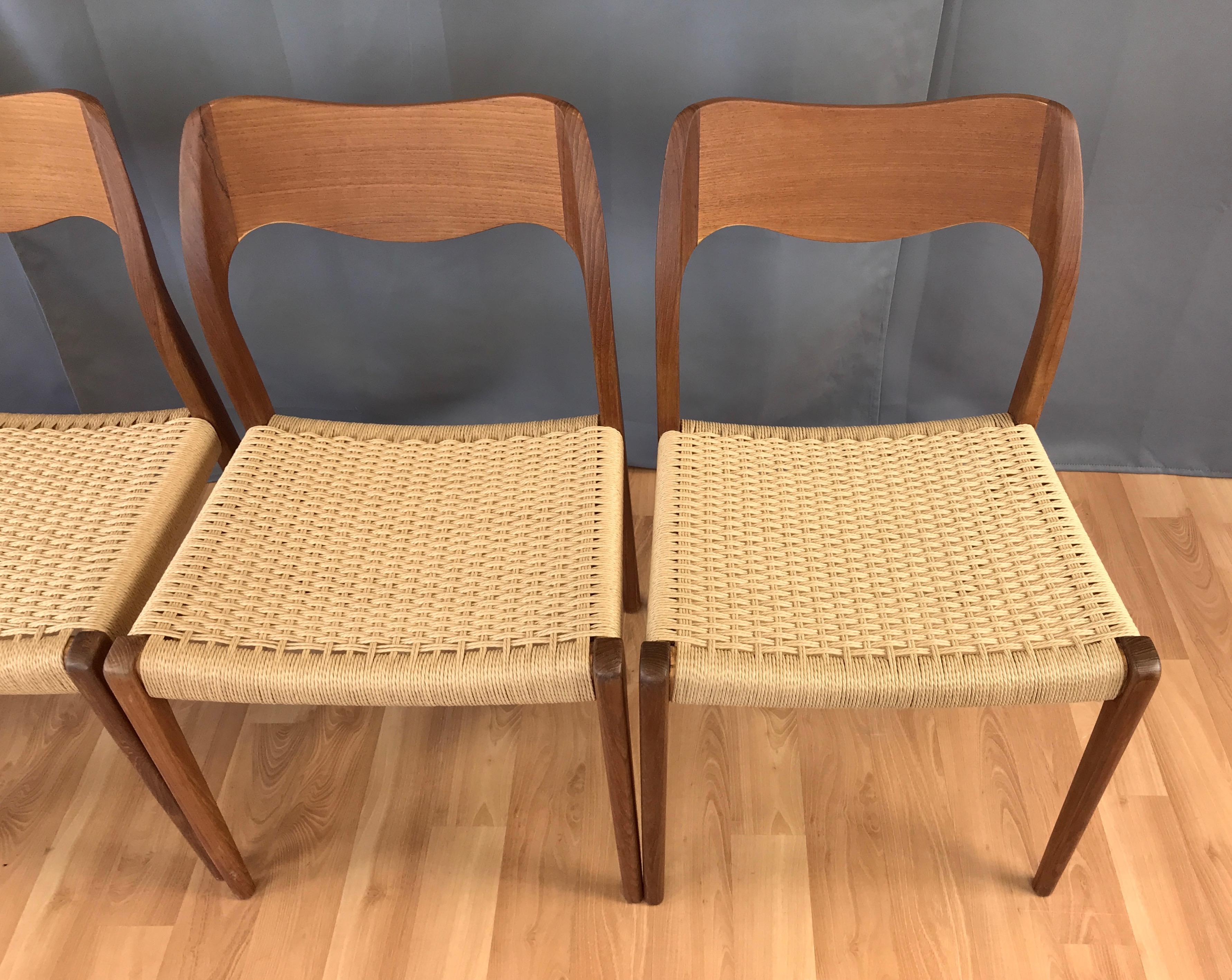 Set of Four N.O. Møller for J.L. Møllers Model 71 Teak & Papercord Dining Chairs 1