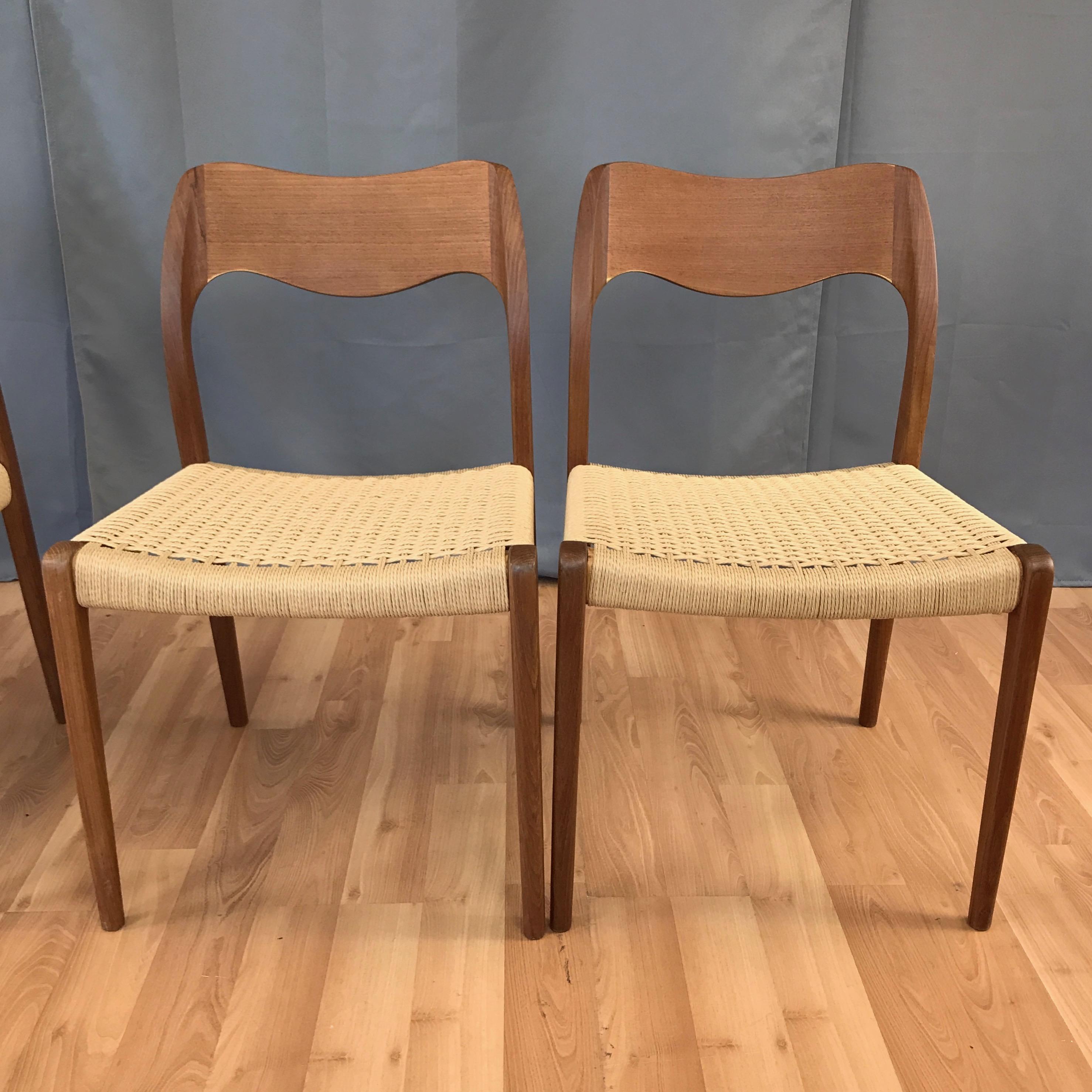 Set of Four N.O. Møller for J.L. Møllers Model 71 Teak & Papercord Dining Chairs 2