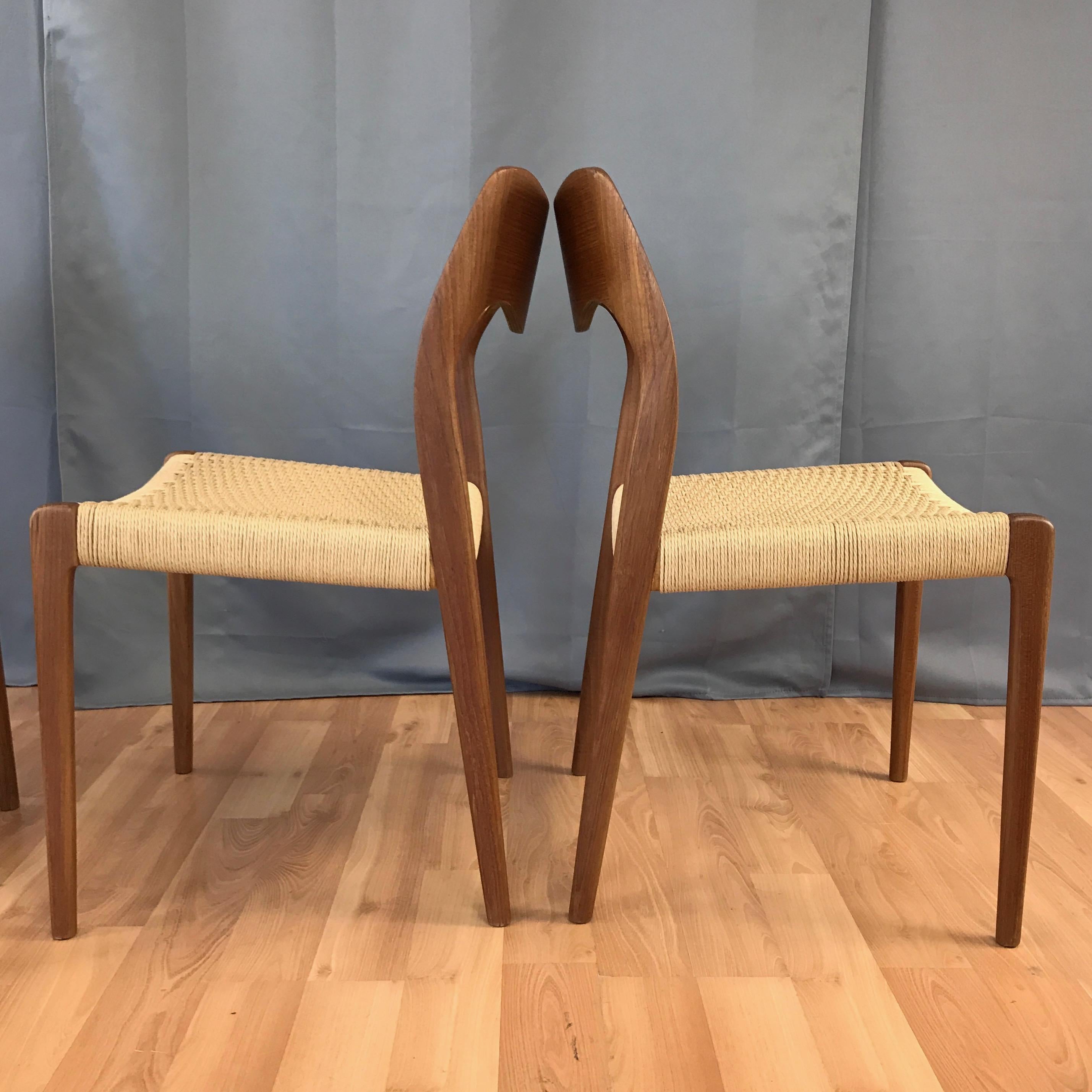 Set of Four N.O. Møller for J.L. Møllers Model 71 Teak & Papercord Dining Chairs 3