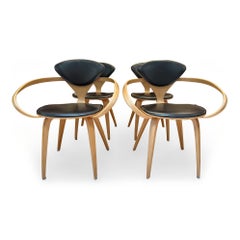 Set of Four Normal Cherner Walnut Dining Chairs with Leather Seats and Backs