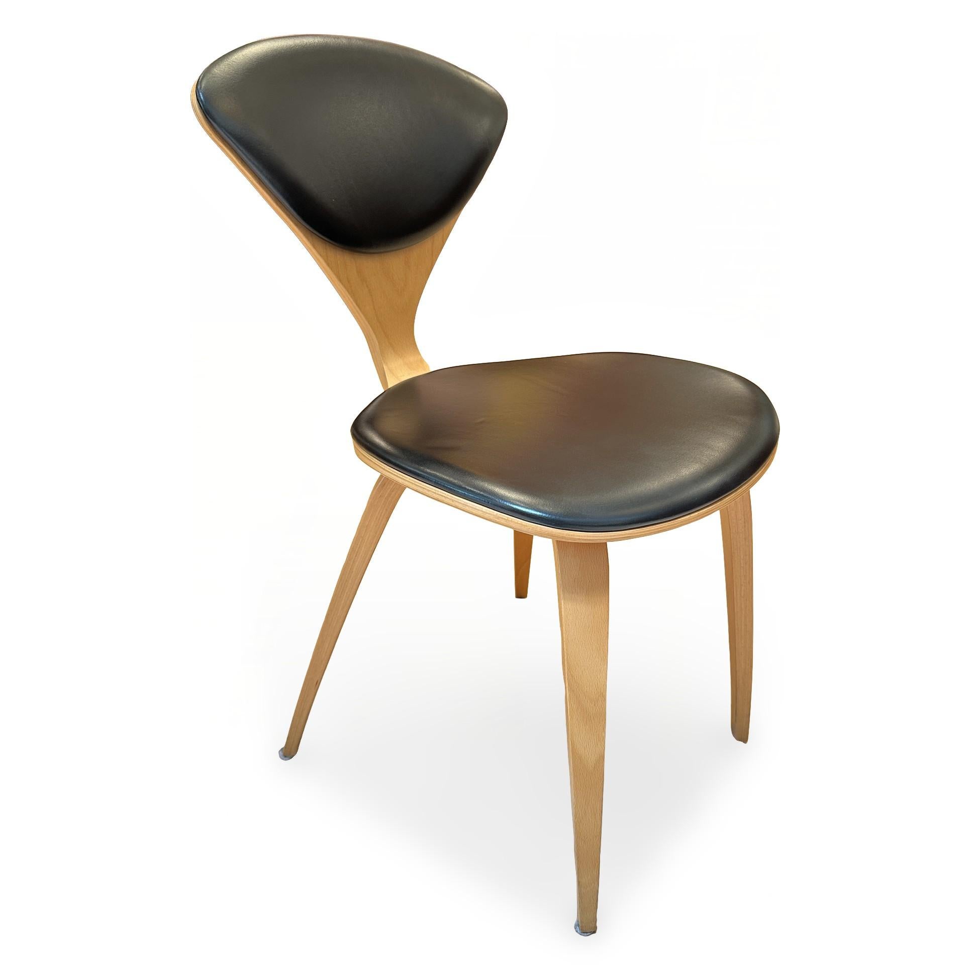 American Set of Four Normal Cherner Walnut Dining Chairs with Leather Seats and Backs For Sale