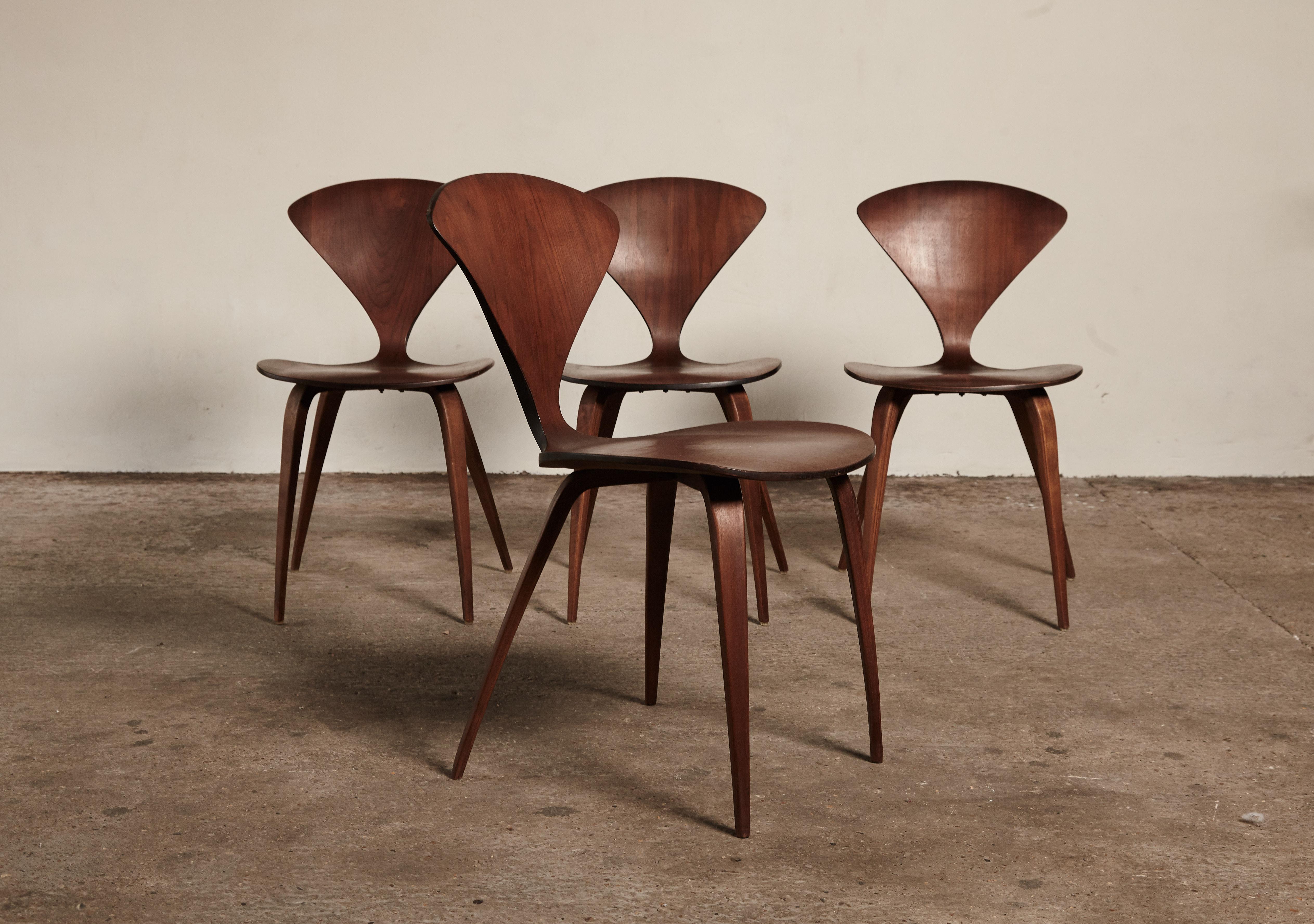 American Set of Four Norman Cherner Dining Chairs, Plycraft, USA, 1960s
