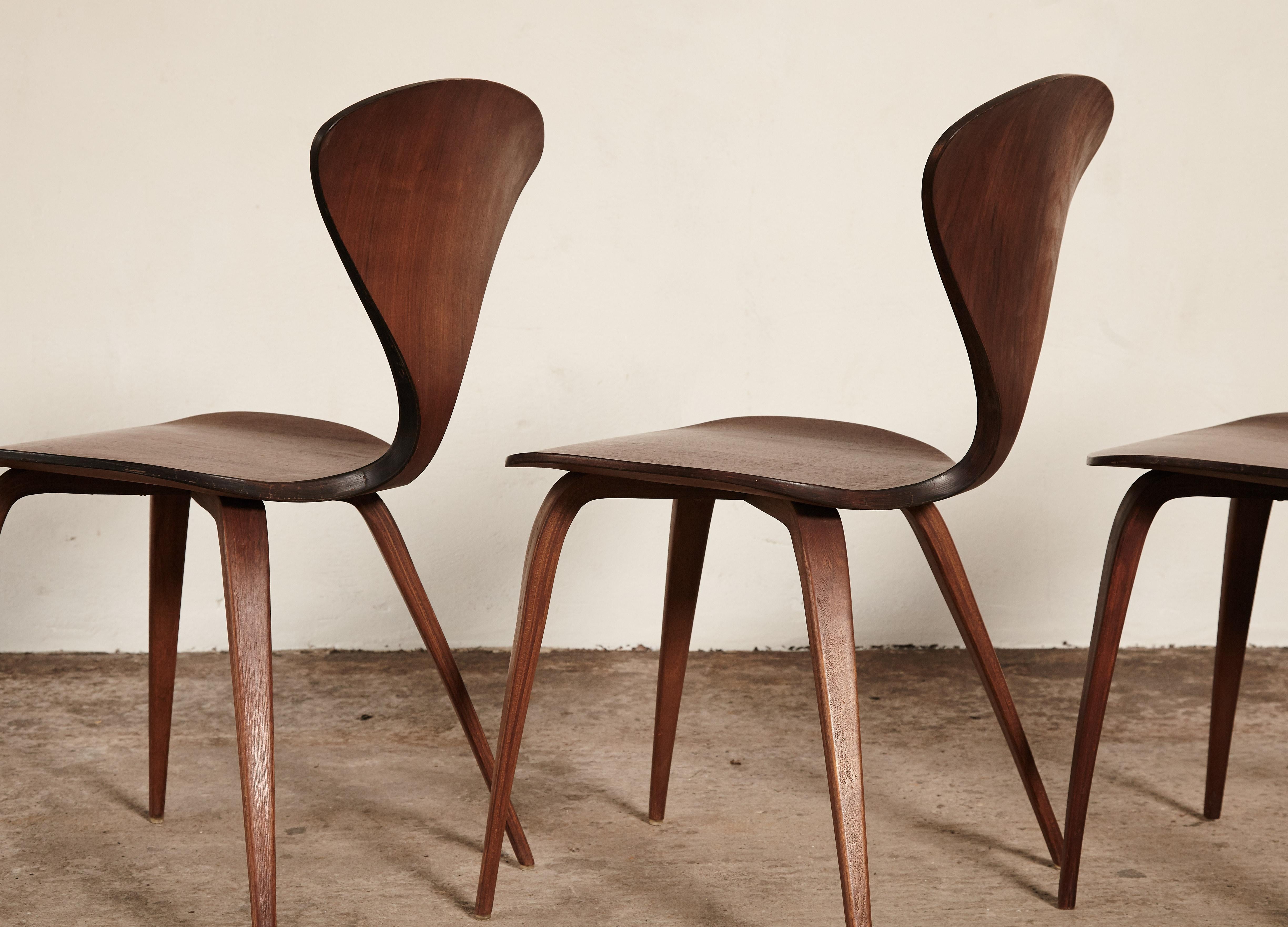 Wood Set of Four Norman Cherner Dining Chairs, Plycraft, USA, 1960s