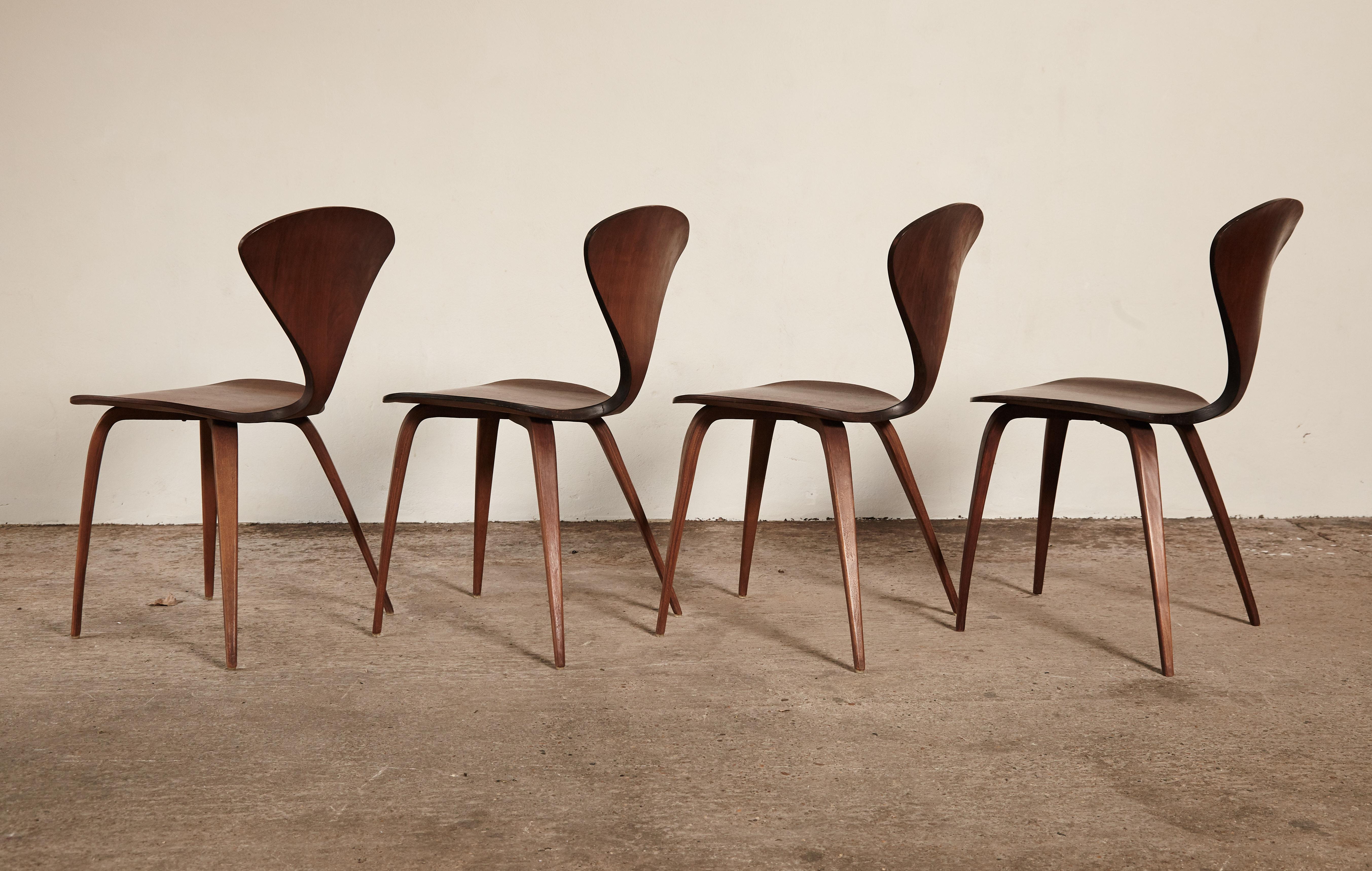 Set of Four Norman Cherner Dining Chairs, Plycraft, USA, 1960s 1