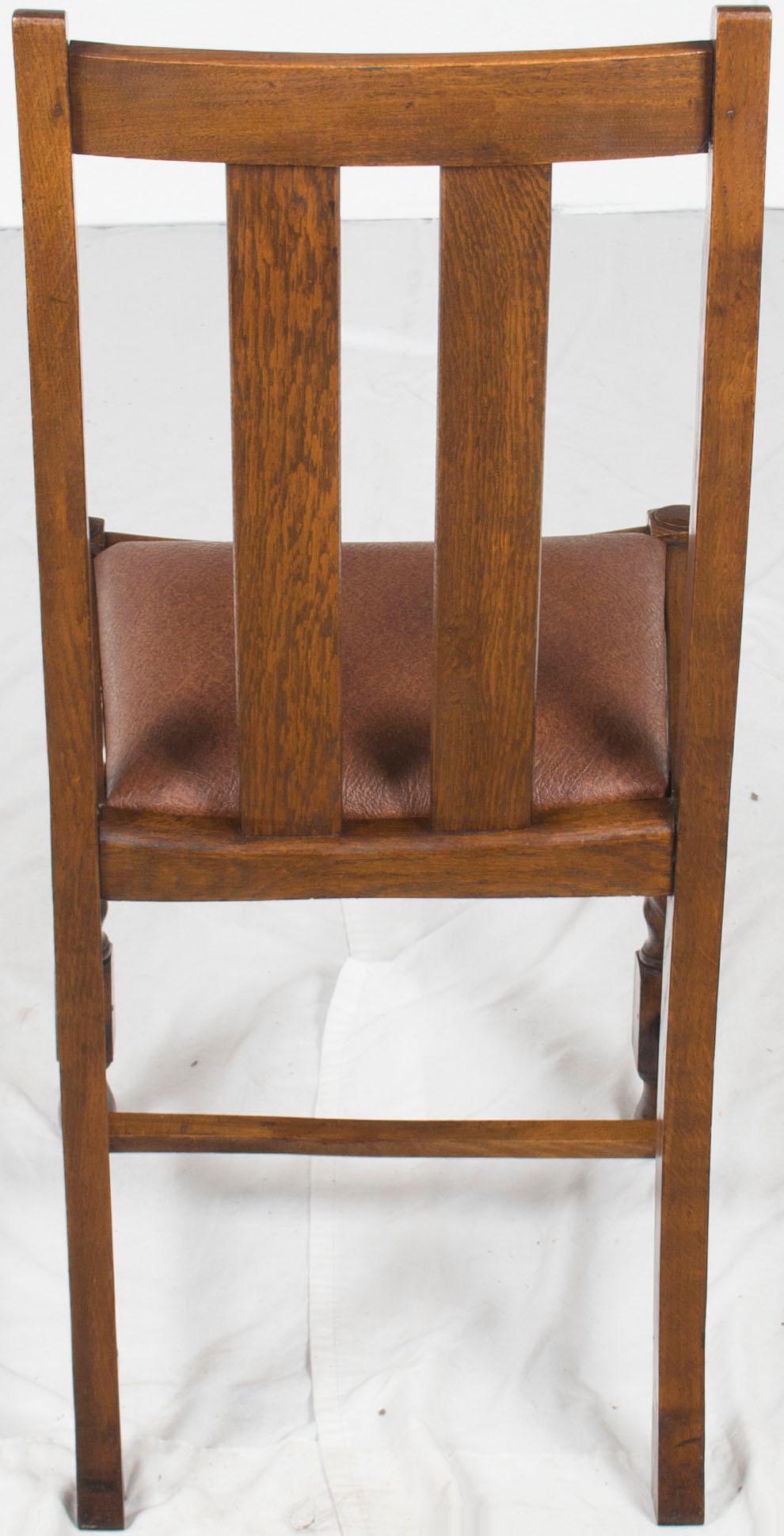 Mid-20th Century Set of Four Oak Barley Twist Dining Room Kitchen or Game Chairs w Leather Seats For Sale