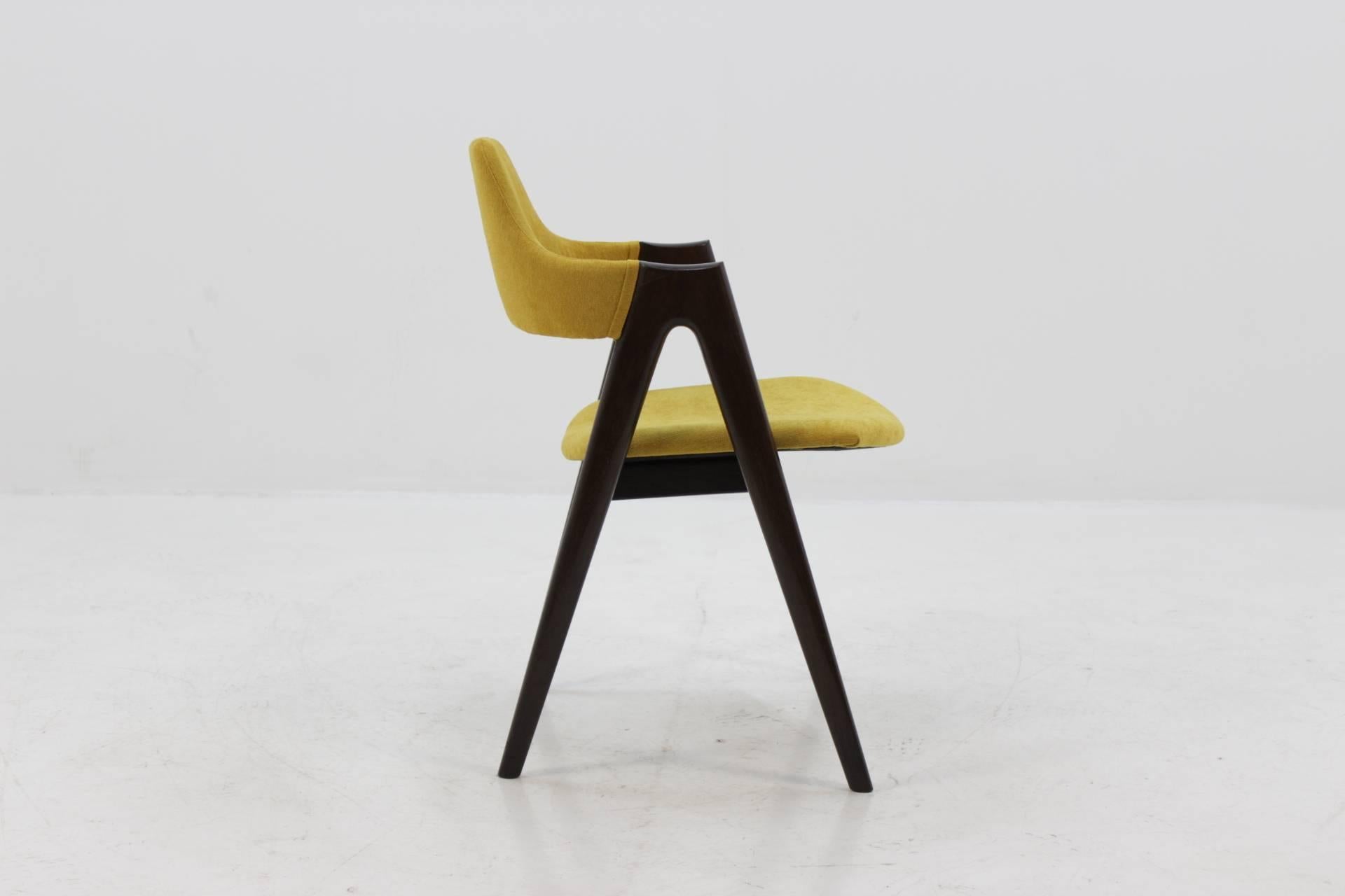 Fabric Set of Four Oak Compass Chair by Kai Kristiansen for SVA Møbler