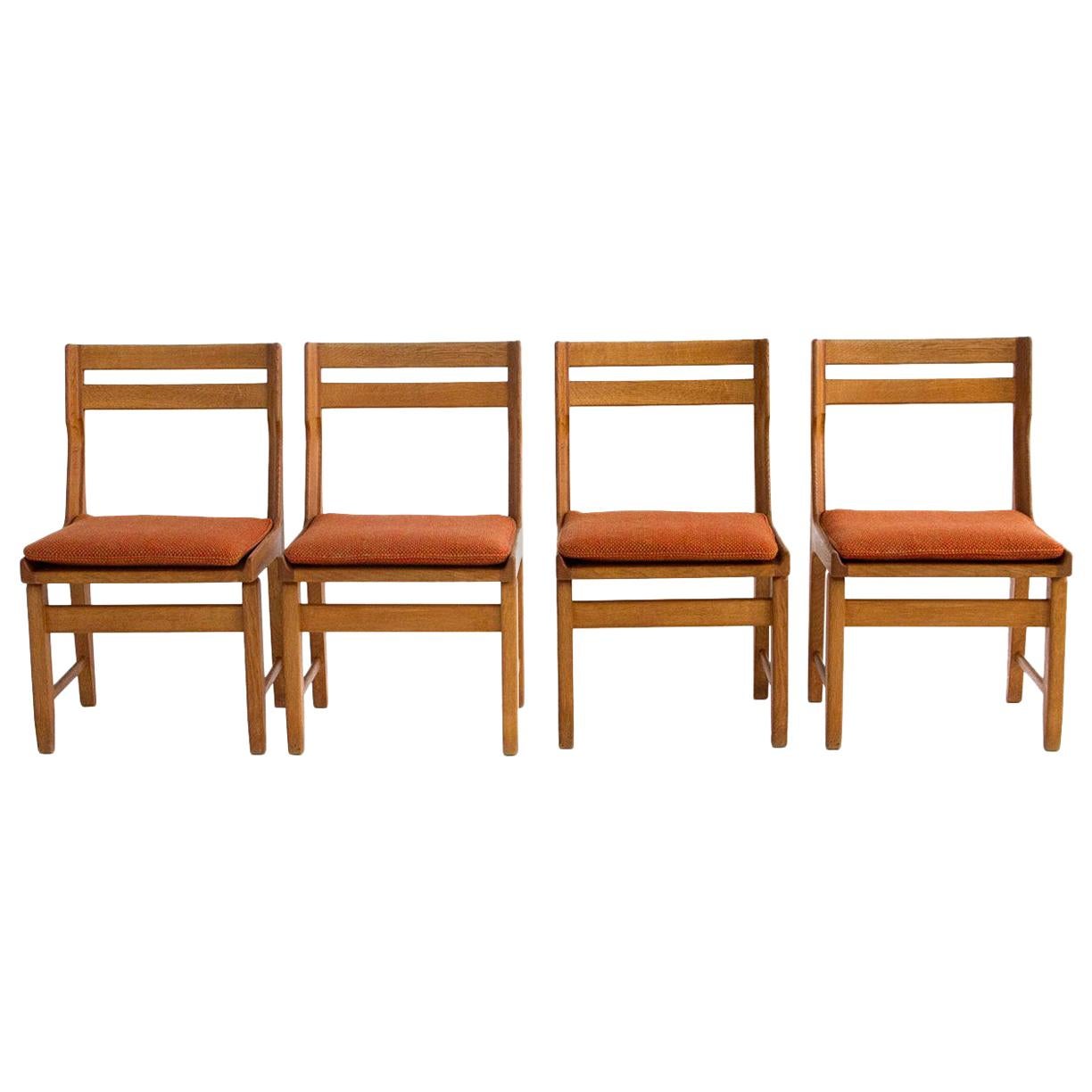 Set of Four Oak Dining Chairs by Guillerme and Chambron, circa 1960, France For Sale