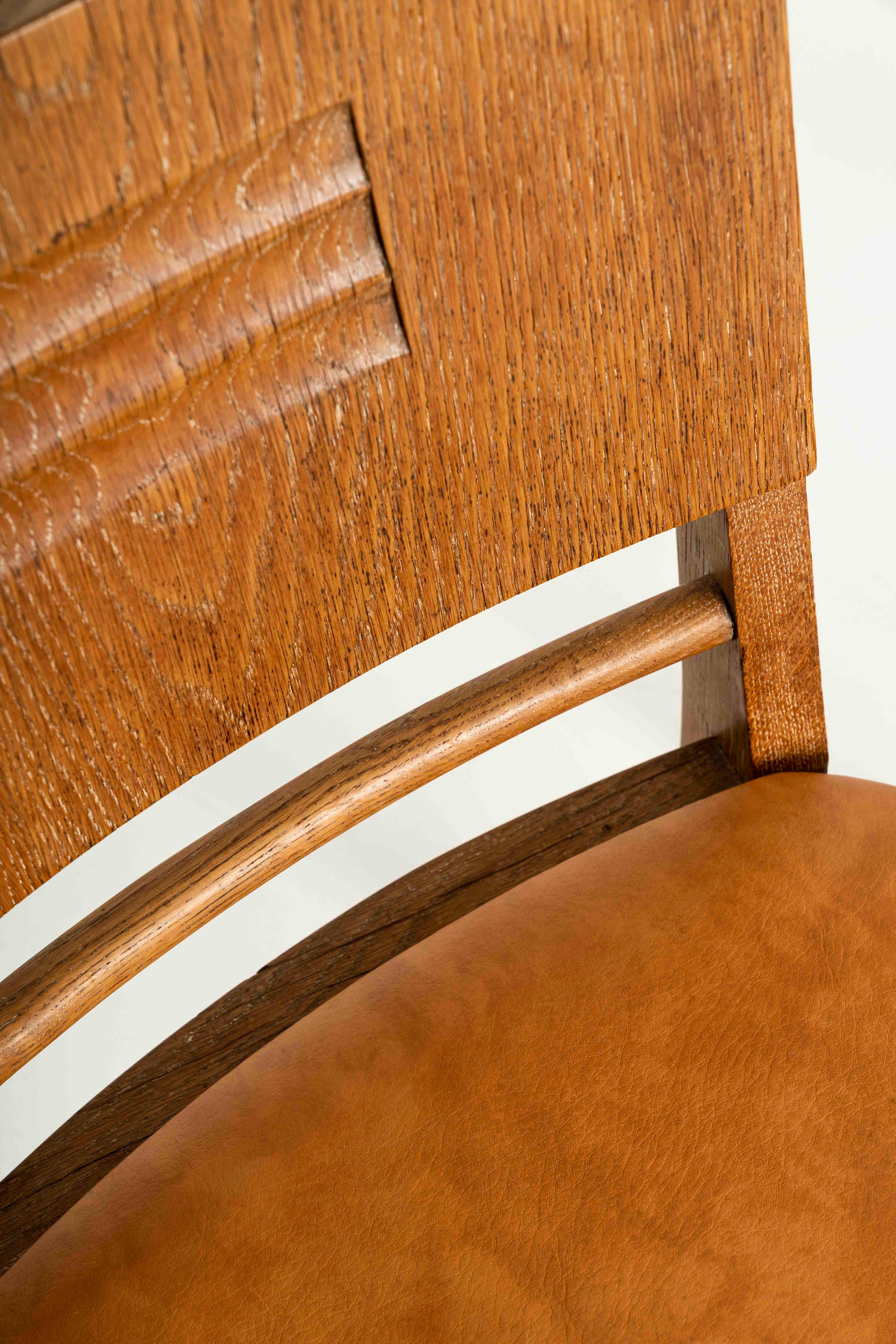 Set of Four Oak Dining Chairs in the Style of Guillerme et Chambron, France 3