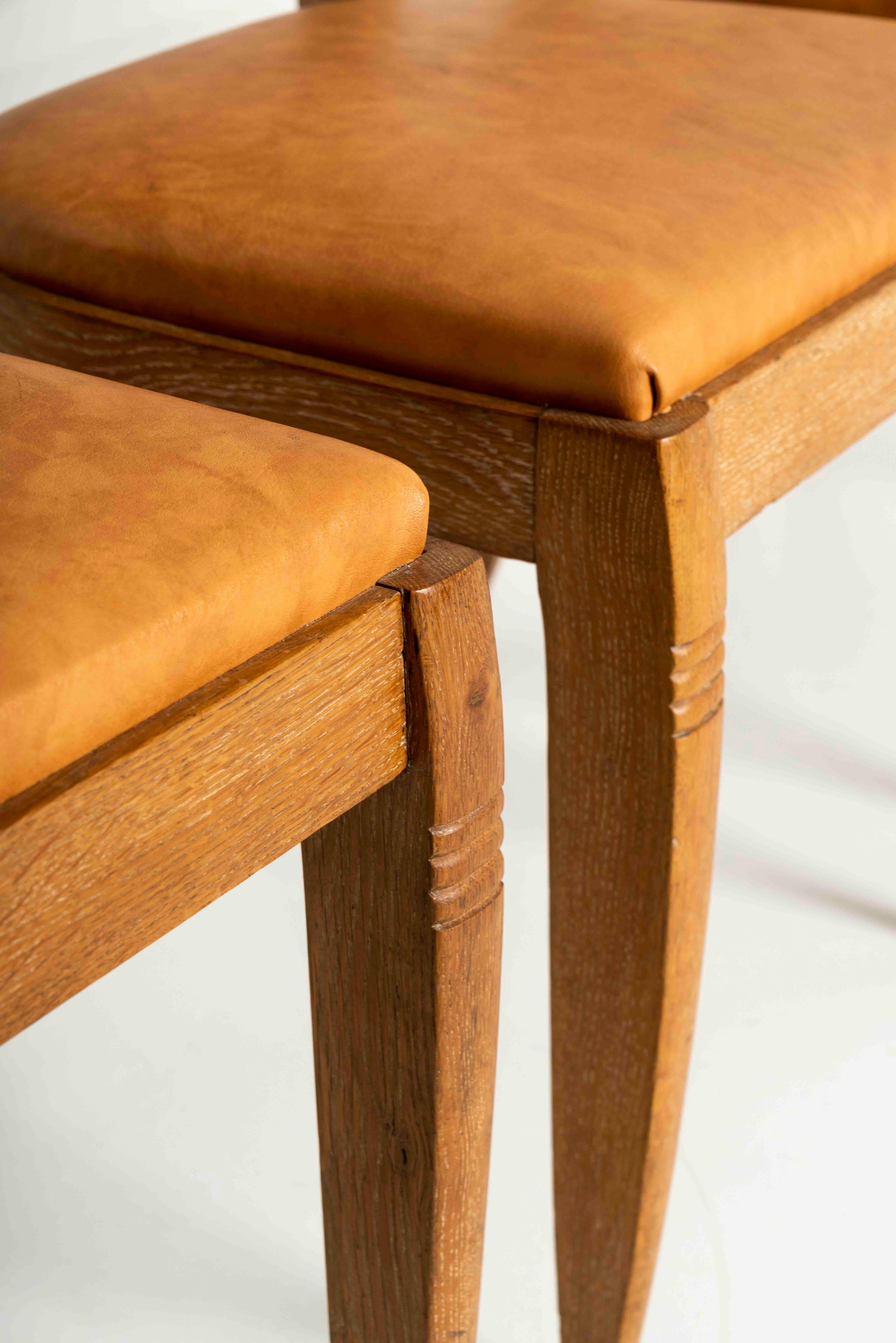 Set of Four Oak Dining Chairs in the Style of Guillerme et Chambron, France For Sale 1