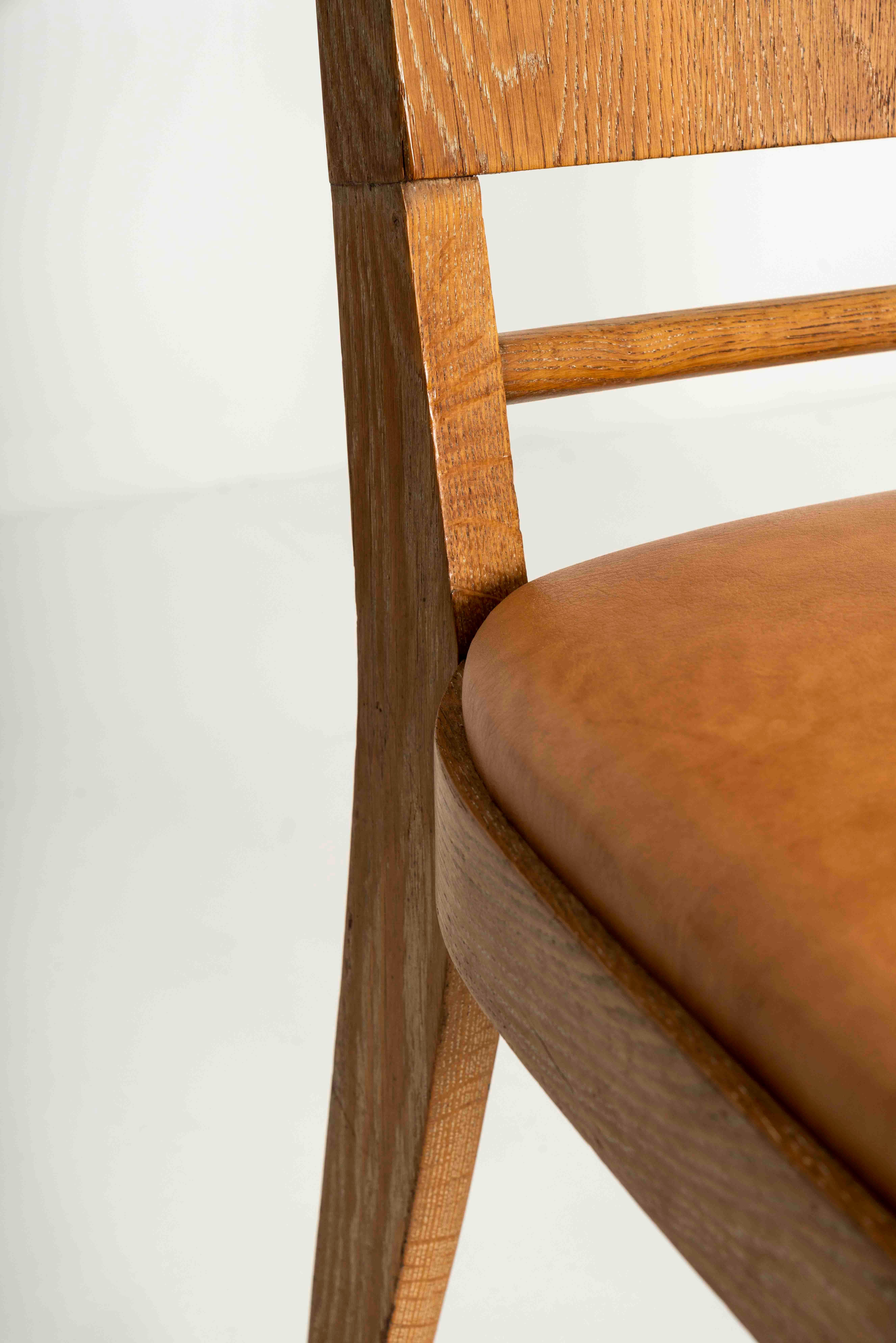 Set of Four Oak Dining Chairs in the Style of Guillerme et Chambron, France 2