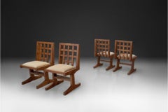 Set of Four Oak Dining Chairs with Geometric Backs, Europe Mid-20th Century