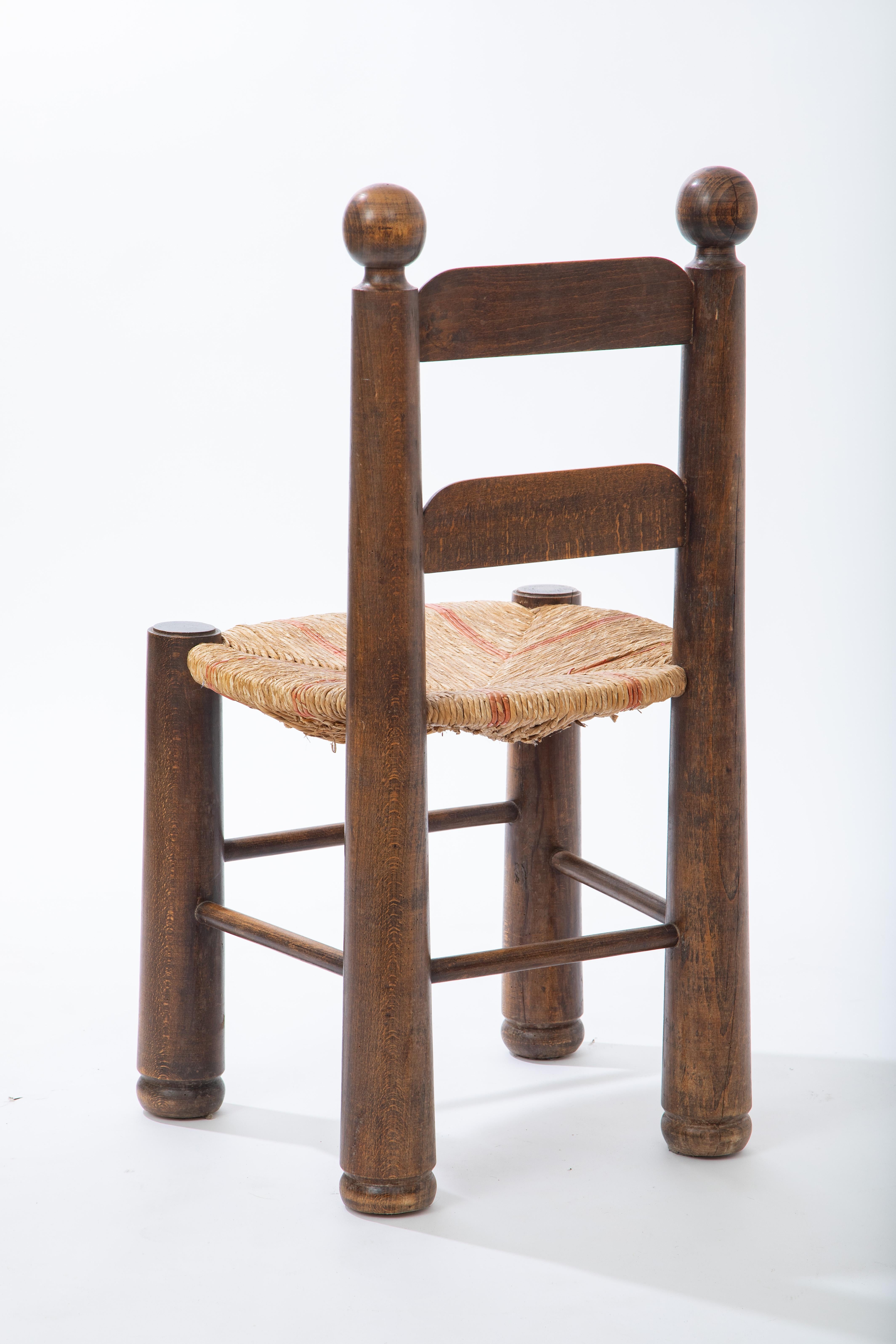 Set of Four Oak Dining Chairs with Rush Seats, Charles Dudouyt 3
