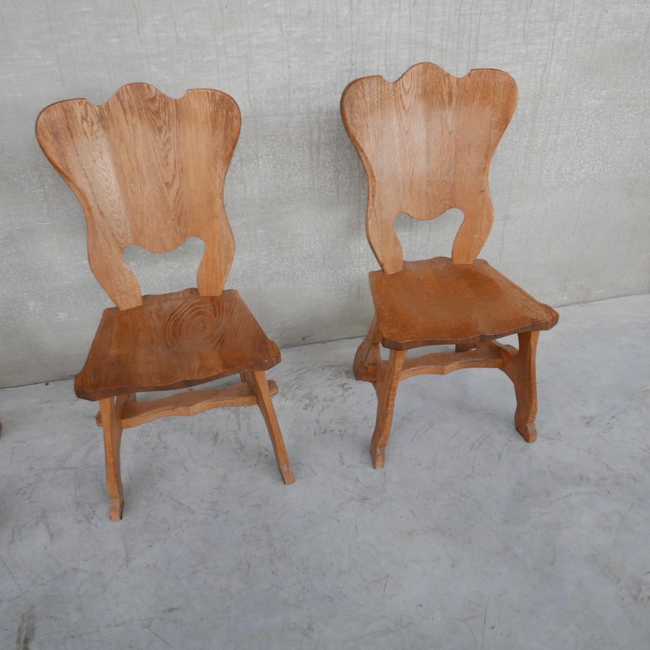 Belgian Set of Four Oak Mid-Century Brutalist Dining Chairs '4'