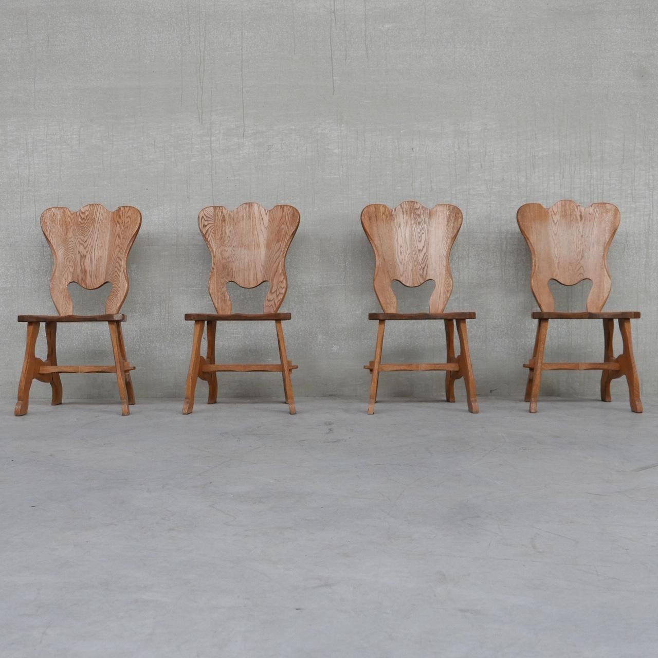 20th Century Set of Four Oak Mid-Century Brutalist Dining Chairs '4'