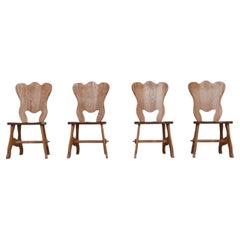 Set of Four Oak Mid-Century Brutalist Dining Chairs '4'