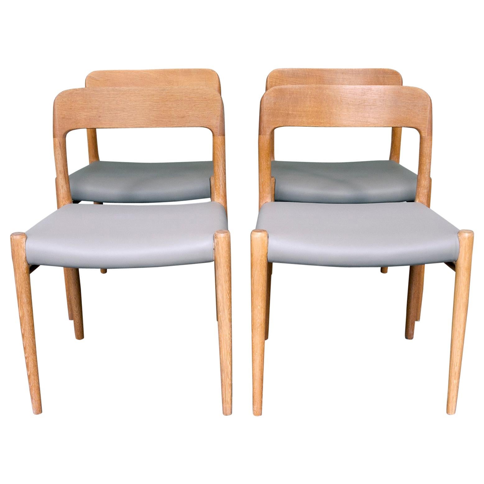 Set of Four Oak Model 75 Dining Chairs by Niels O. Møller for J. L. Møller For Sale