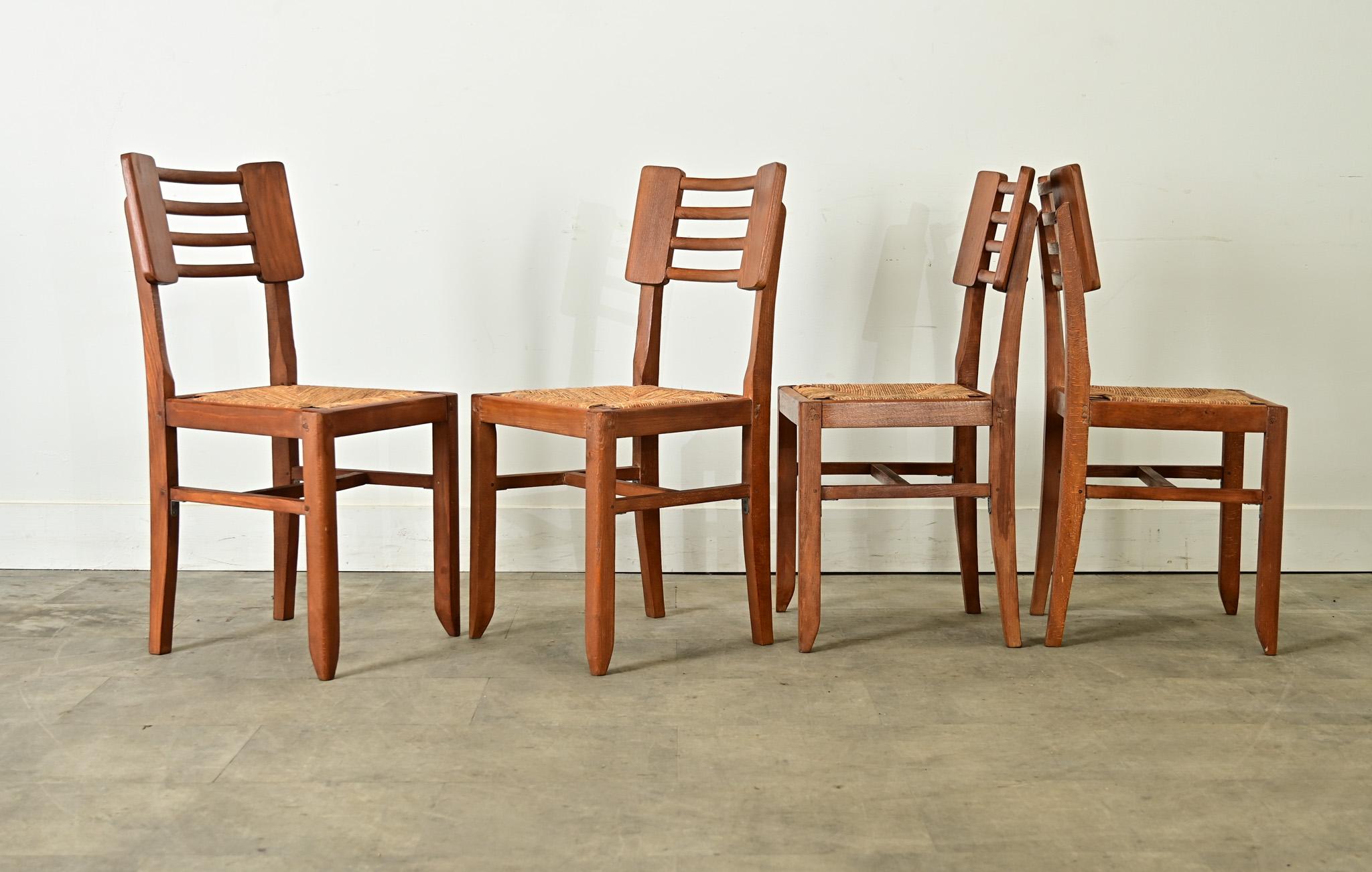 Set of Four Oak & Rush Seat Chairs by Cruege 6