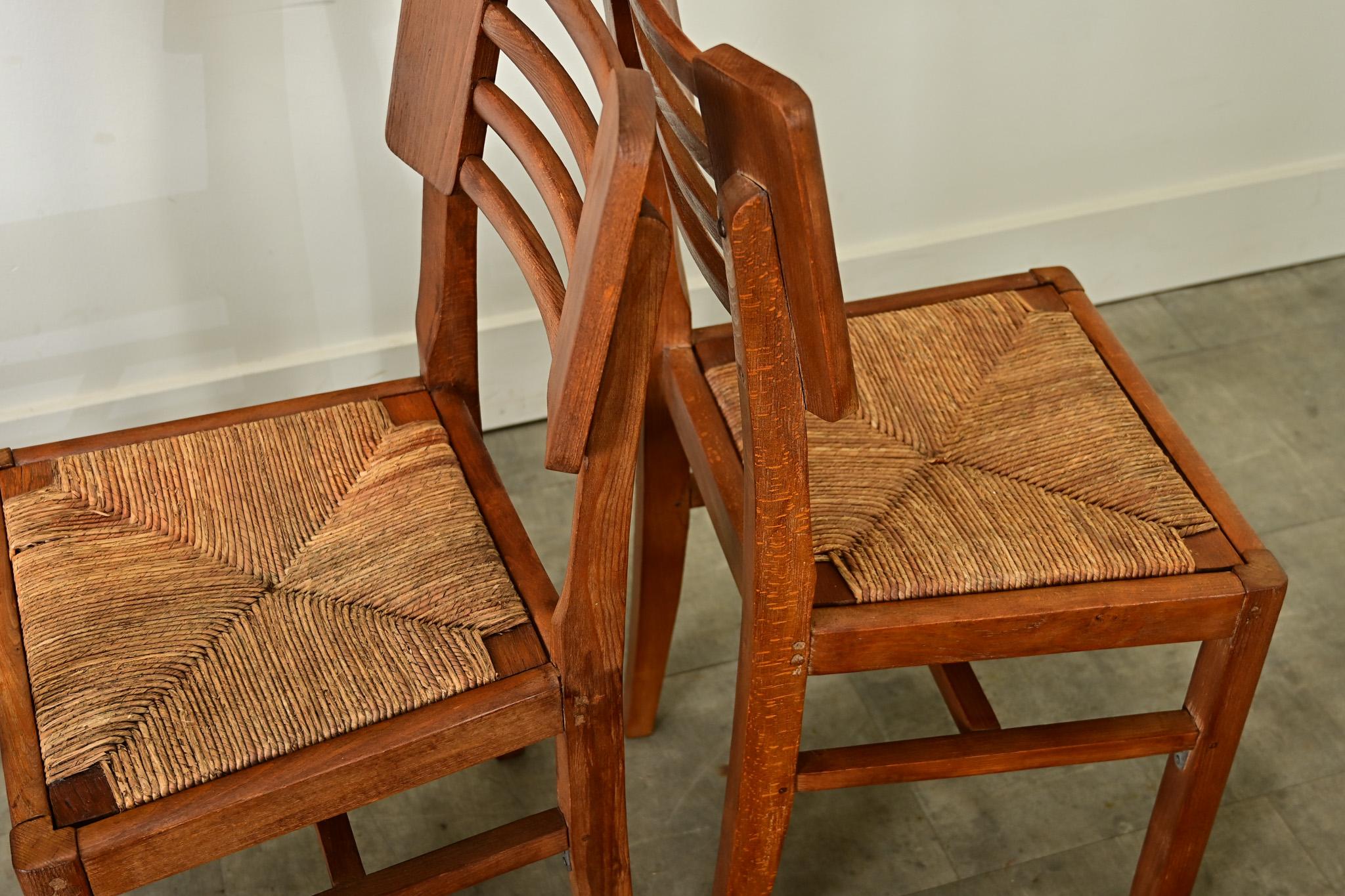 Set of Four Oak & Rush Seat Chairs by Cruege 9