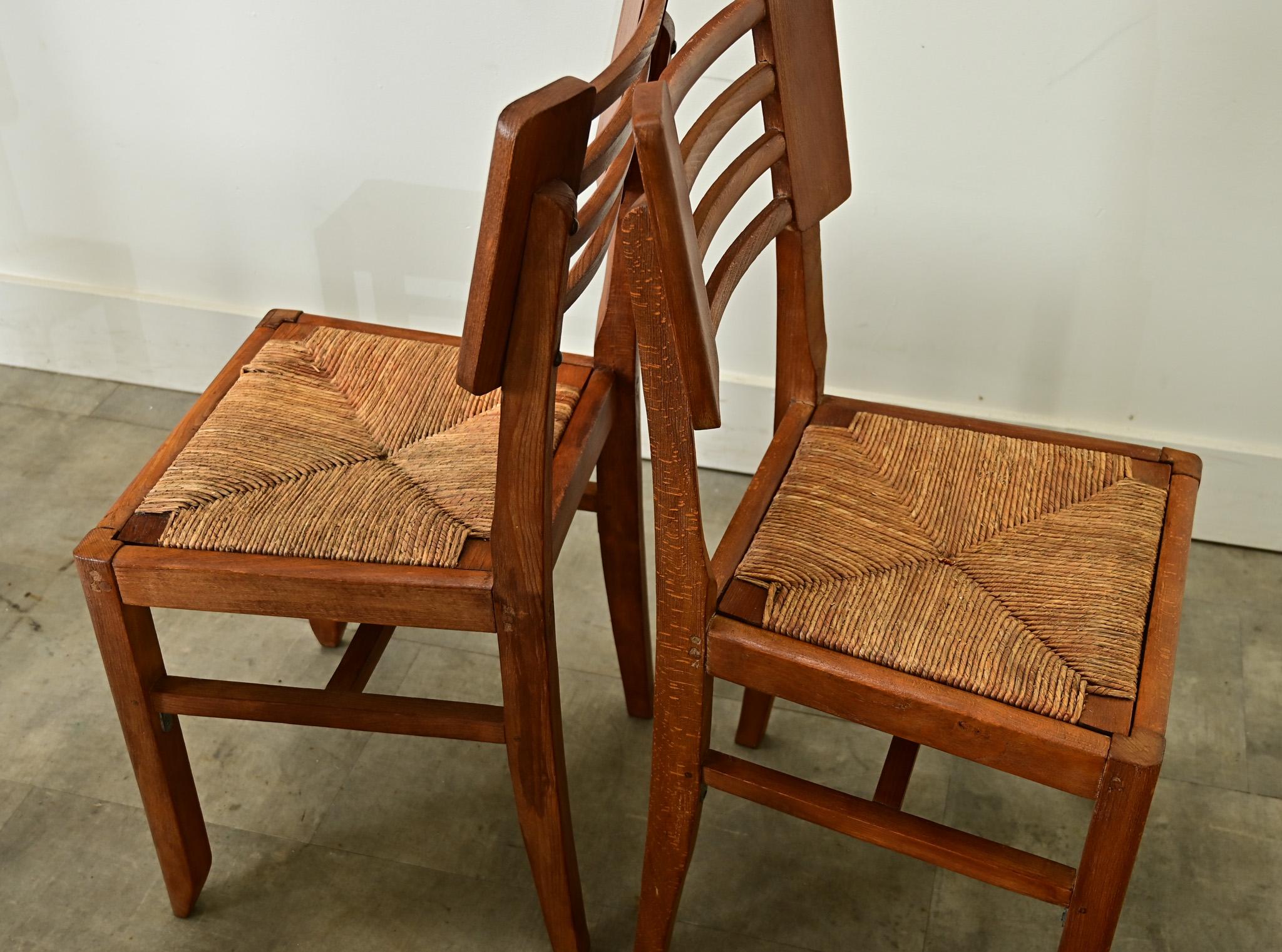 Set of Four Oak & Rush Seat Chairs by Cruege 12