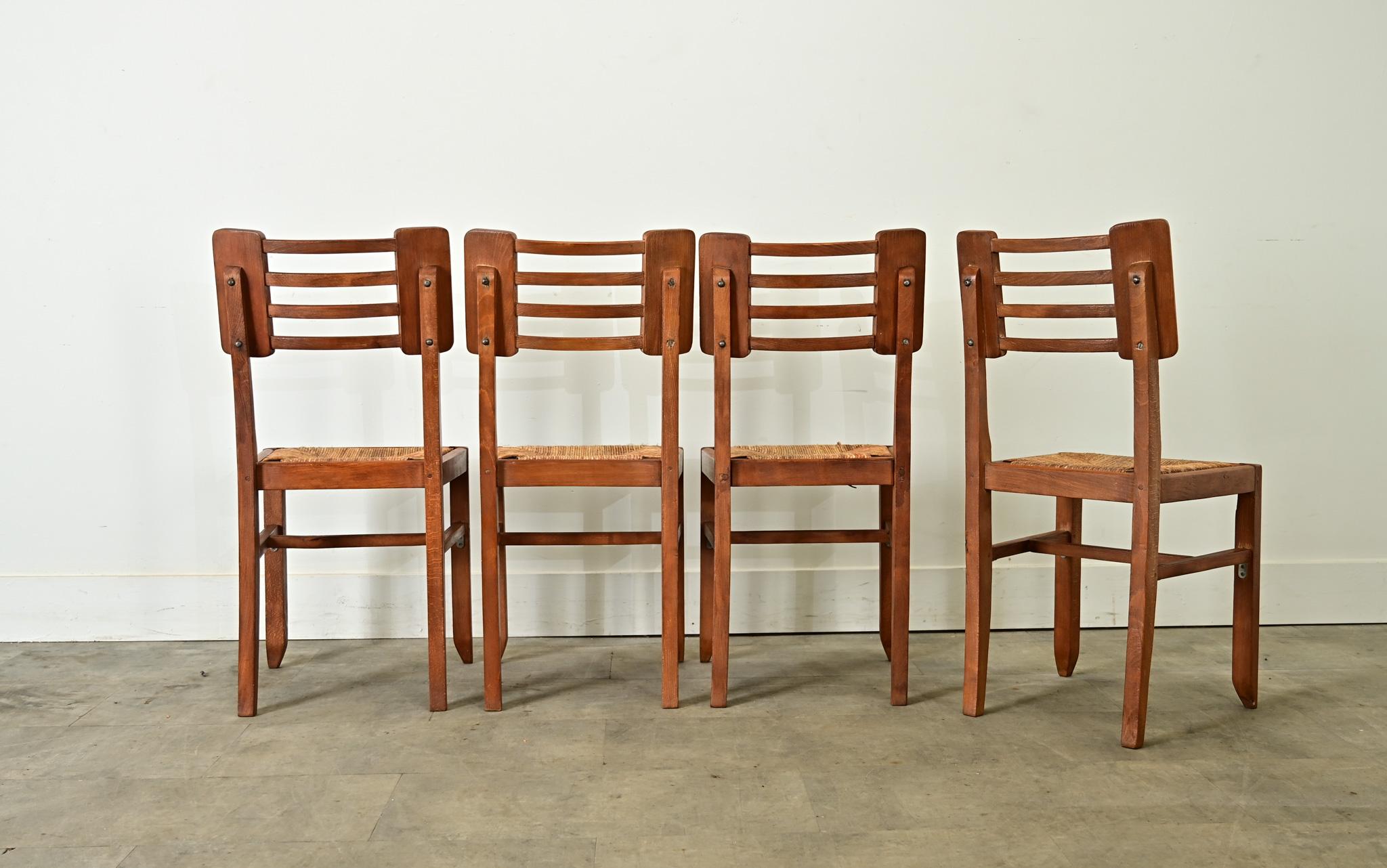 Set of Four Oak & Rush Seat Chairs by Cruege 13